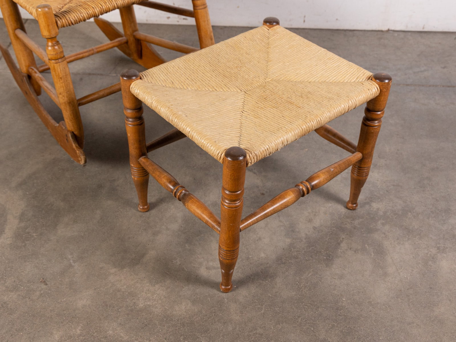 Antique Primitive Ladder Back Rocker & Ottoman - 2