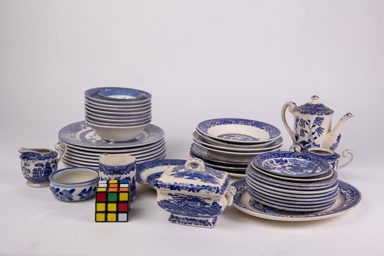 Large Lot of Vintage and Antique Blue and White China - 2