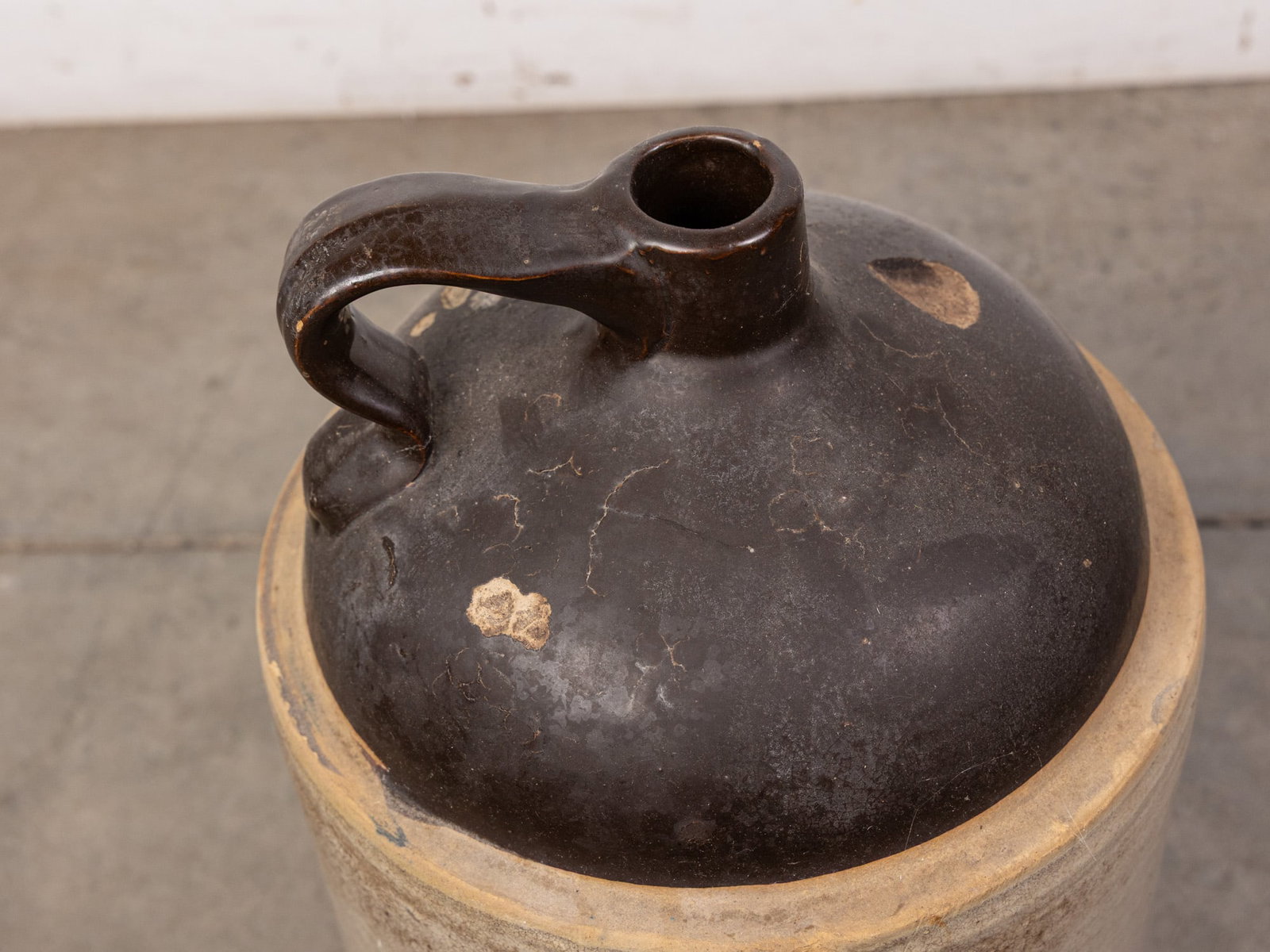 Large Brown and White Stoneware Jug - 2