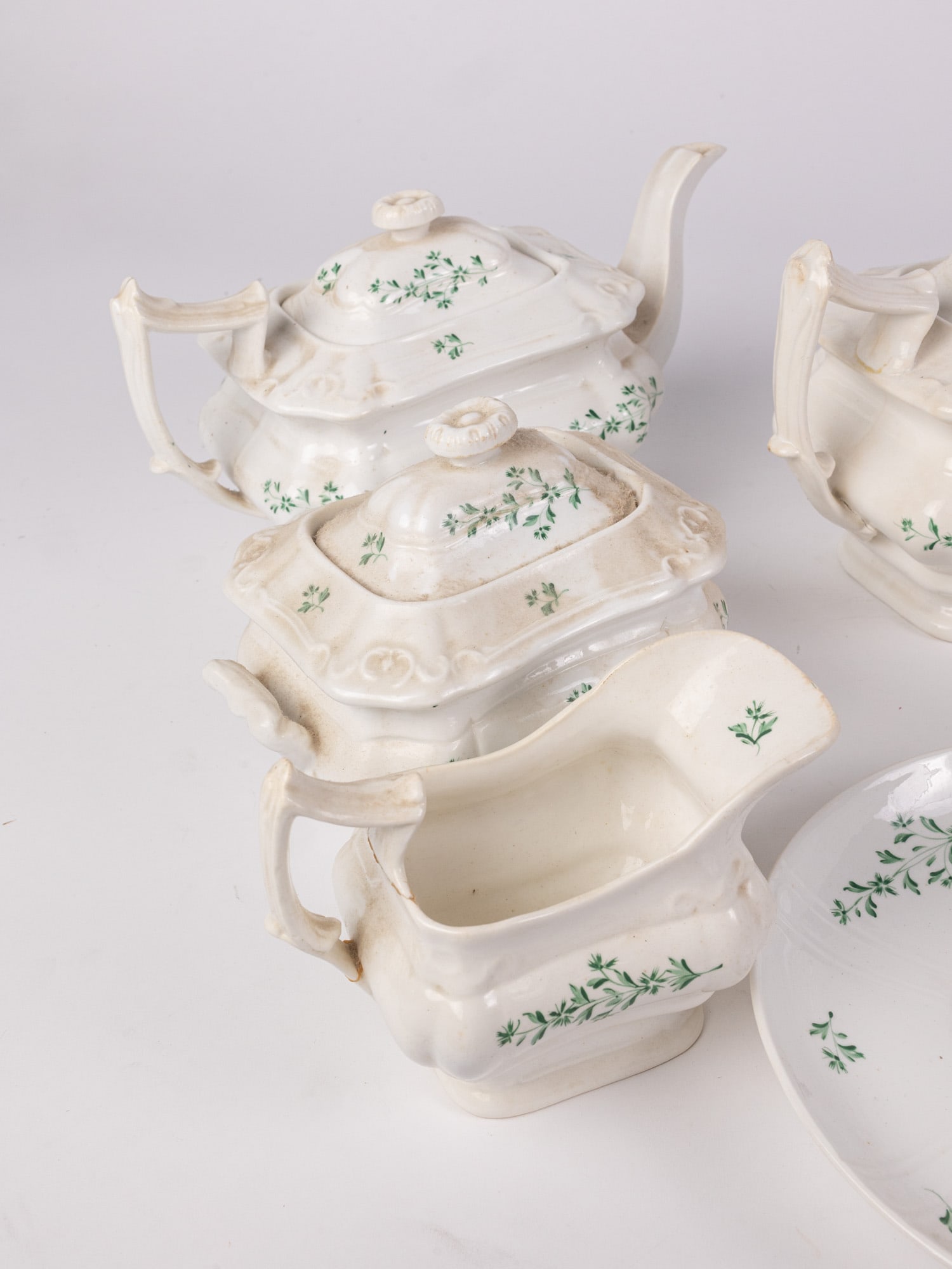 Vintage White and Green Ceramic Dish Set - 2
