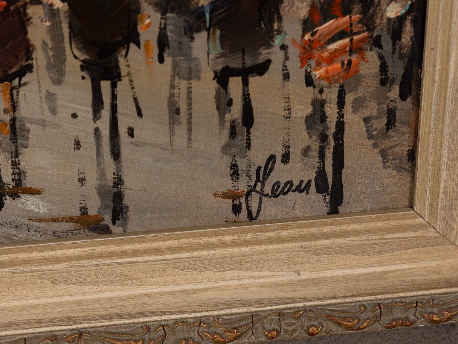 Framed Original Oil Painting Signed Leon - 2
