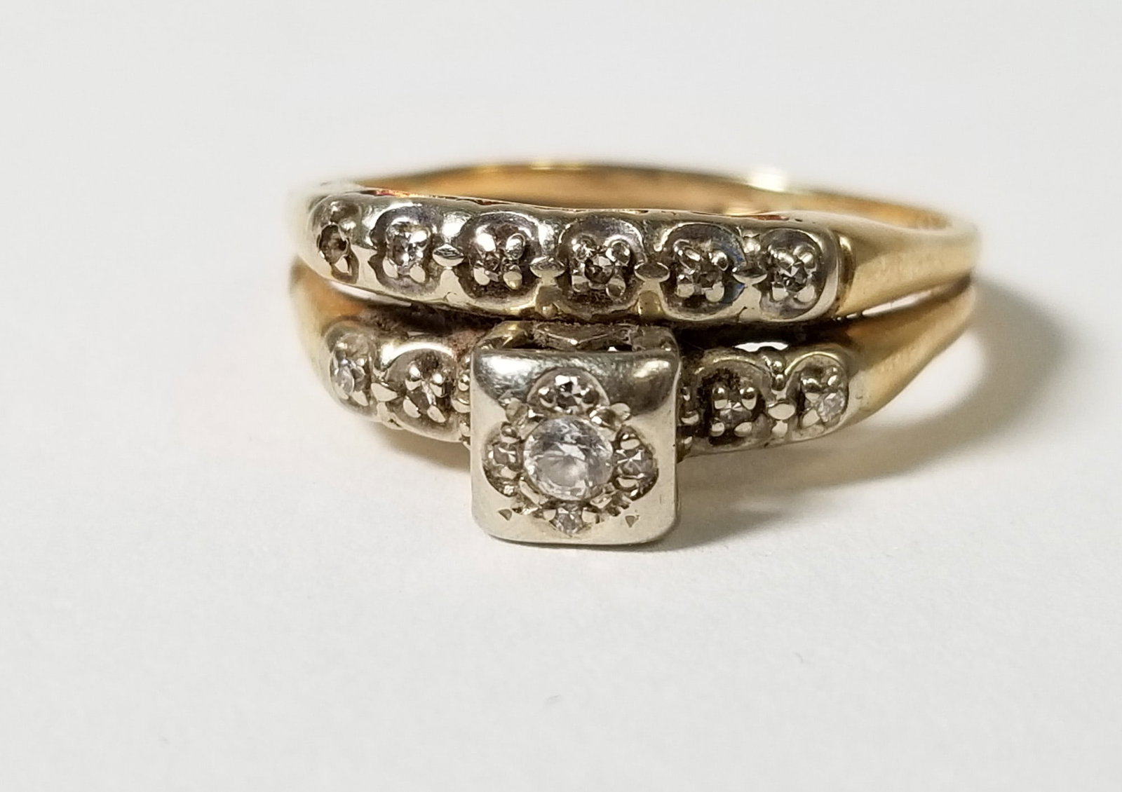 Ring Marked 14k with White Stones - 4