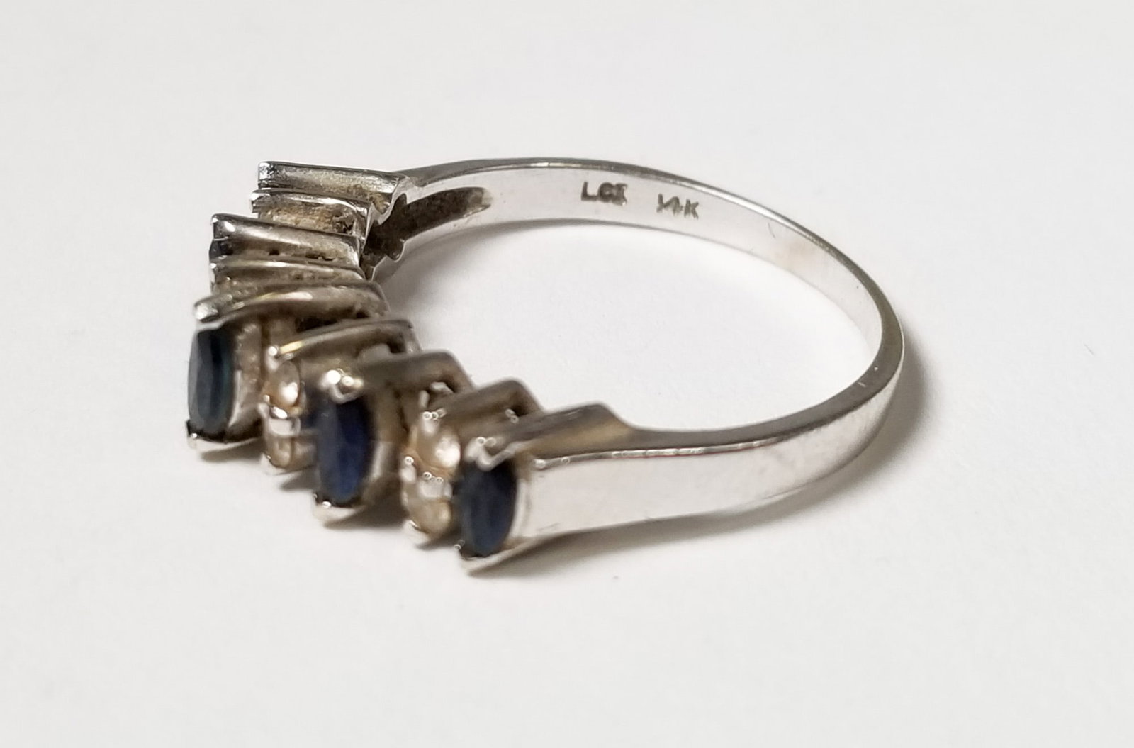 Ring Set with Blue Stones Marked 14K - 2