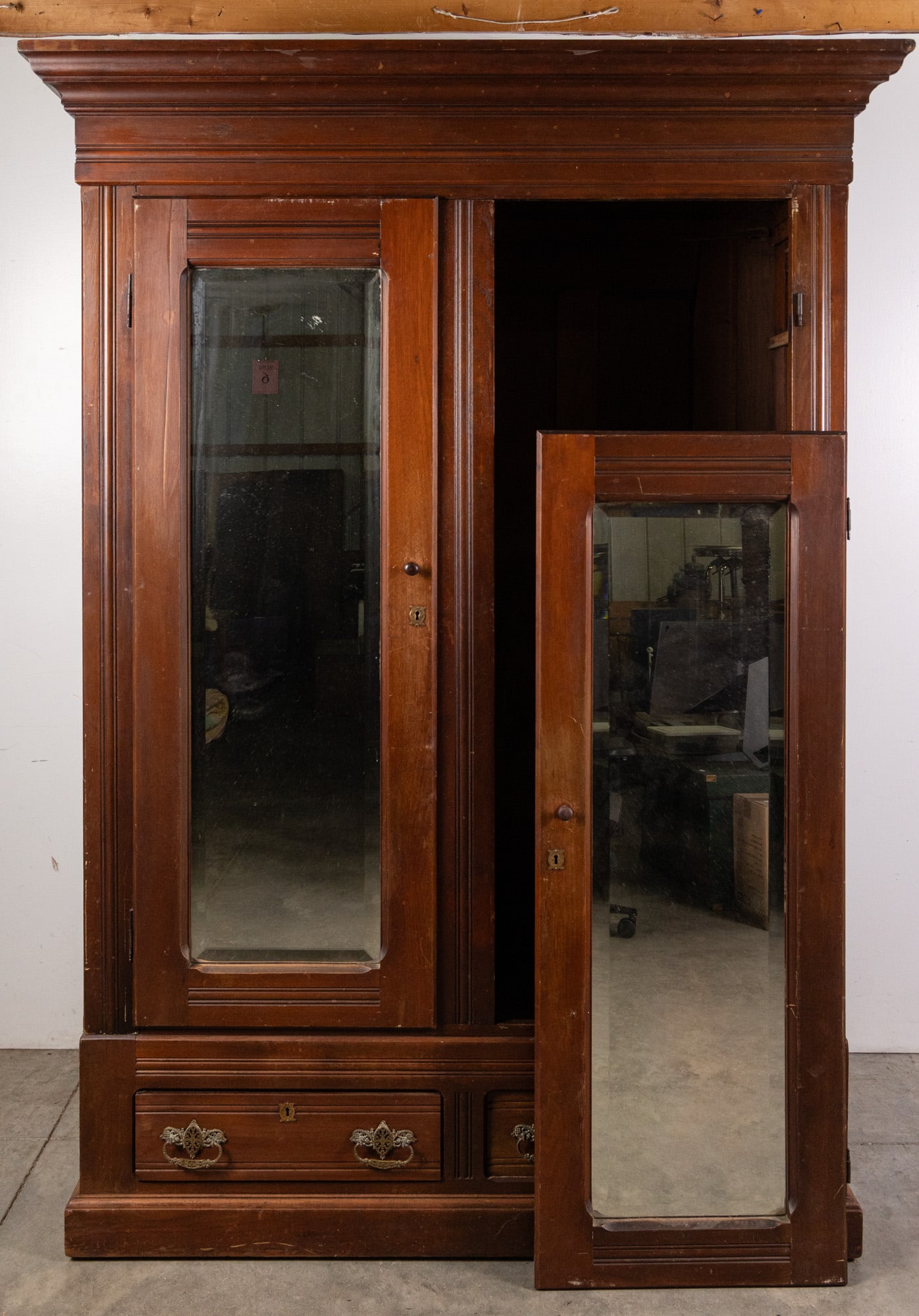 Antique Architectural Two-Door Mirrored Wardrobe (1 of 11)