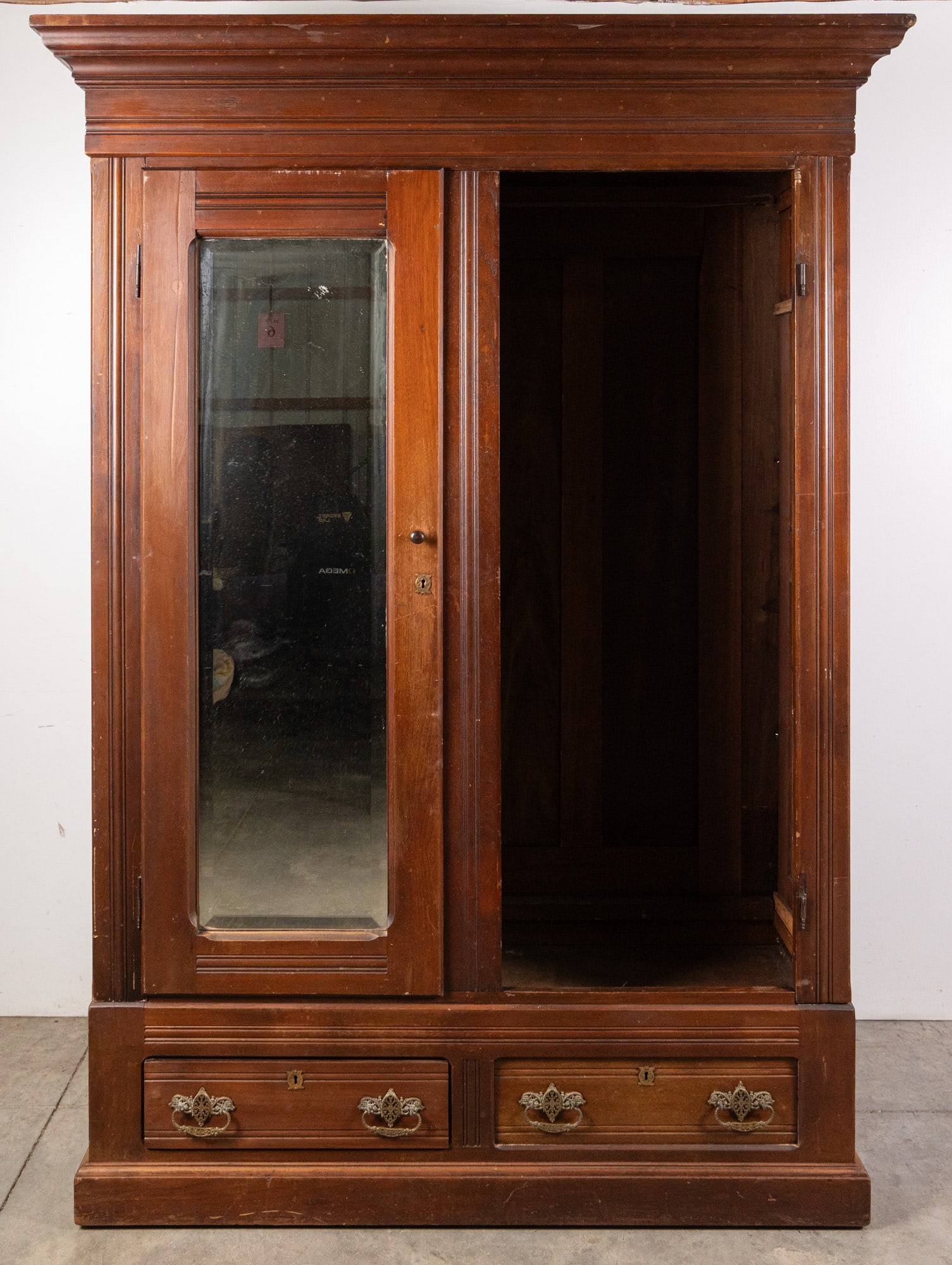 Antique Architectural Two-Door Mirrored Wardrobe - 2