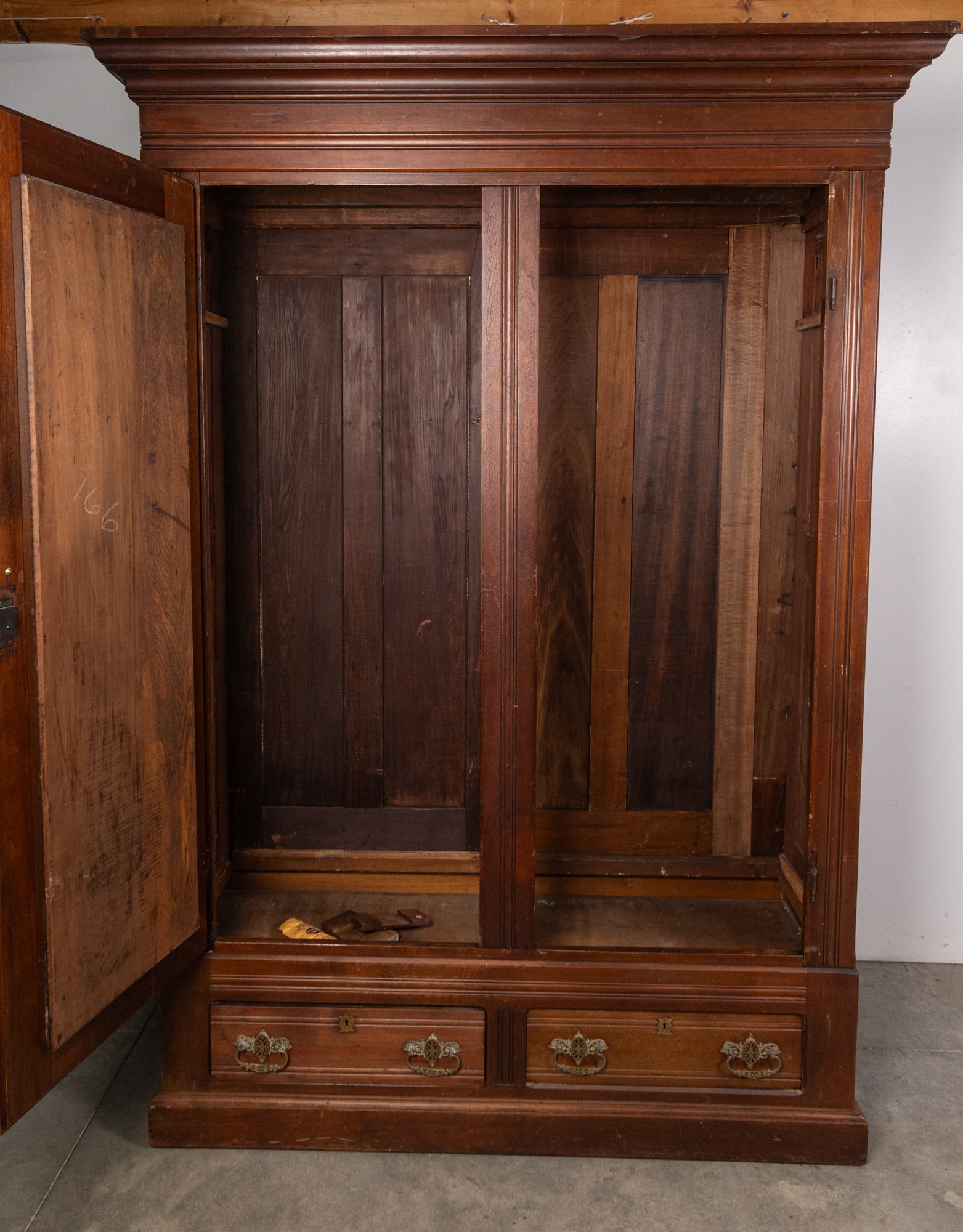 Antique Architectural Two-Door Mirrored Wardrobe - 7