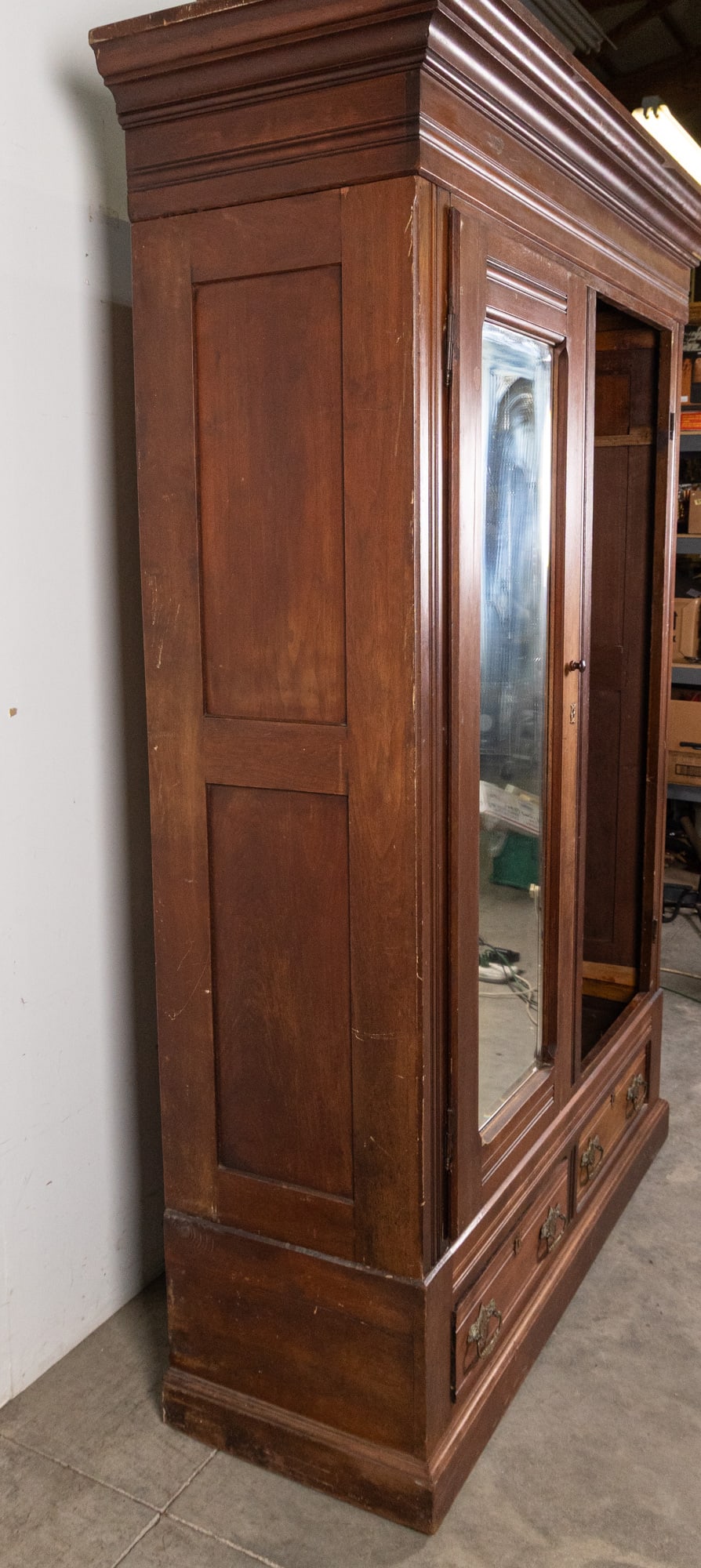 Antique Architectural Two-Door Mirrored Wardrobe - 9