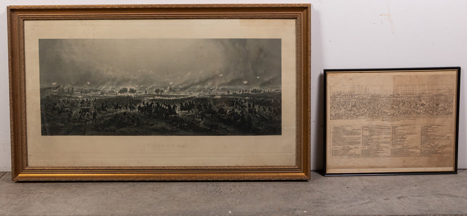 Gettysburg, Repulse of Longstreet's Assault Framed Lithograph: After a painting by James Walker, historically arranged by John B. Bachelor, published by James Drummond Ball of Boston, MA, and engraved by H.B. Hall, Jr. This detailed engraving of the Gettysburg
