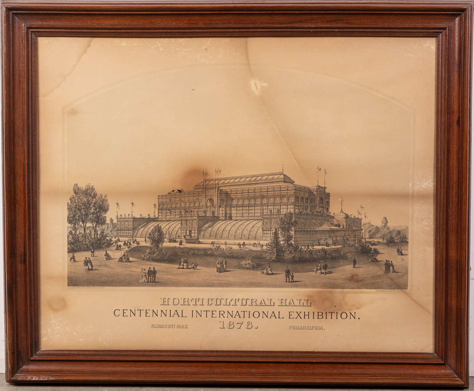 Philadelphia Centennial Exposition "Horticultural Hall" Antique Framed Print: Some staining/discoloration, at least one small hole. Size 23" x 28" Literature Brooks Auction – Online Auction Terms & Conditions Contact: (856) 694-2960 | info@brooks.auction READ BEFORE Y