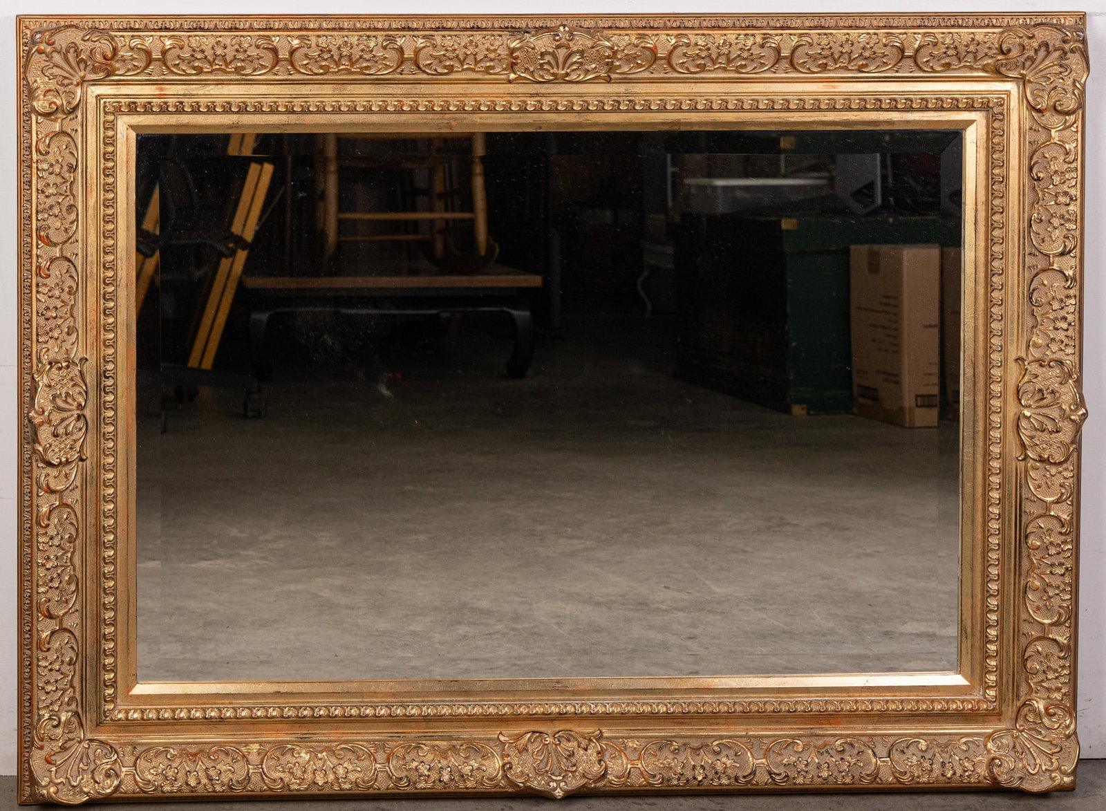 Ornate Gold Toned Wall Mounted Rectangular Mirror: Ornate Gold Toned Wall Mounted Rectangular Mirror Size 46" x 33" Literature Brooks Auction – Online Auction Terms & Conditions Contact: (856) 694-2960 | info@brooks.auction READ BEFORE YOU BID:
