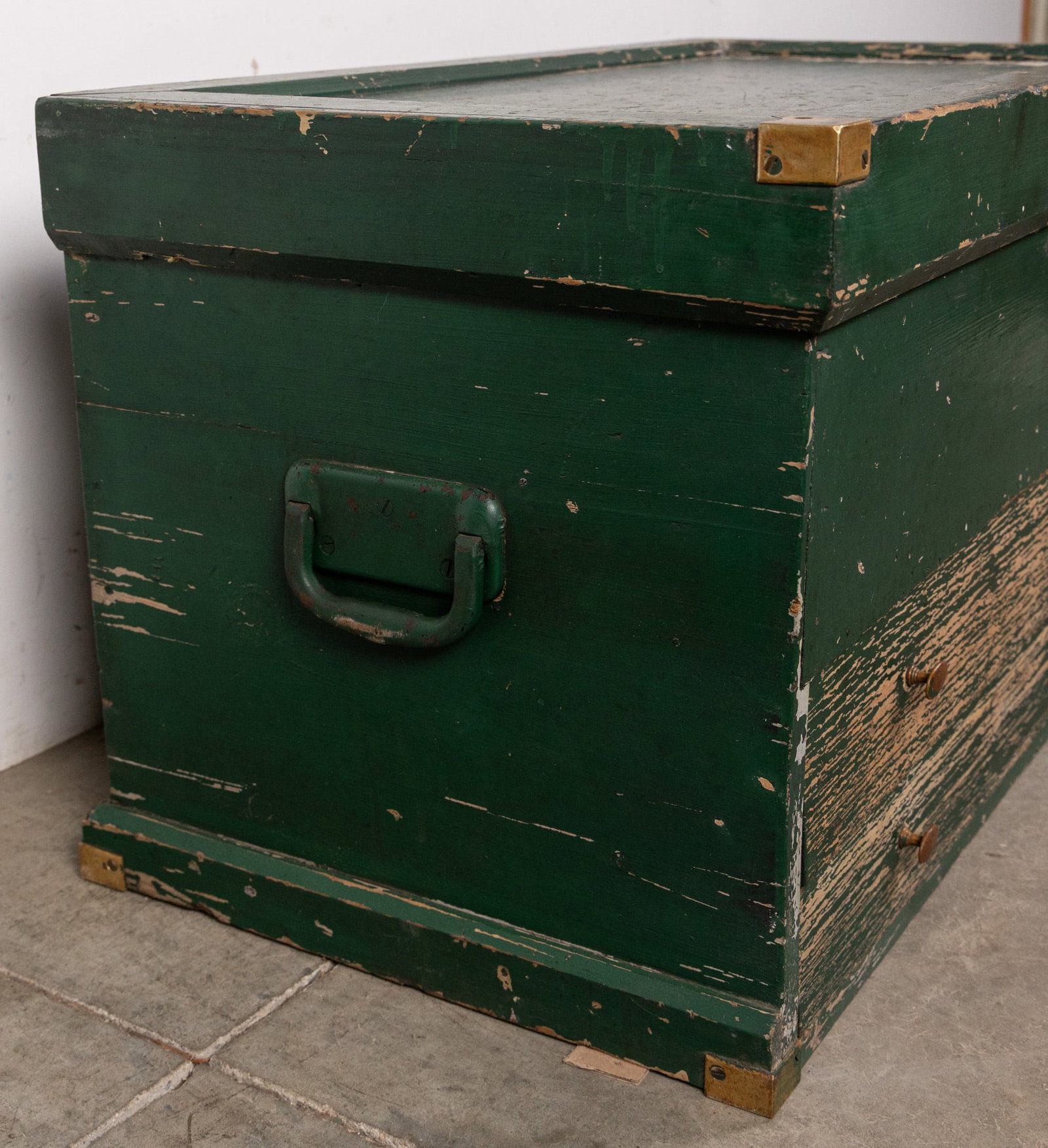 Antique Painted Wooden Storage Chest - 4