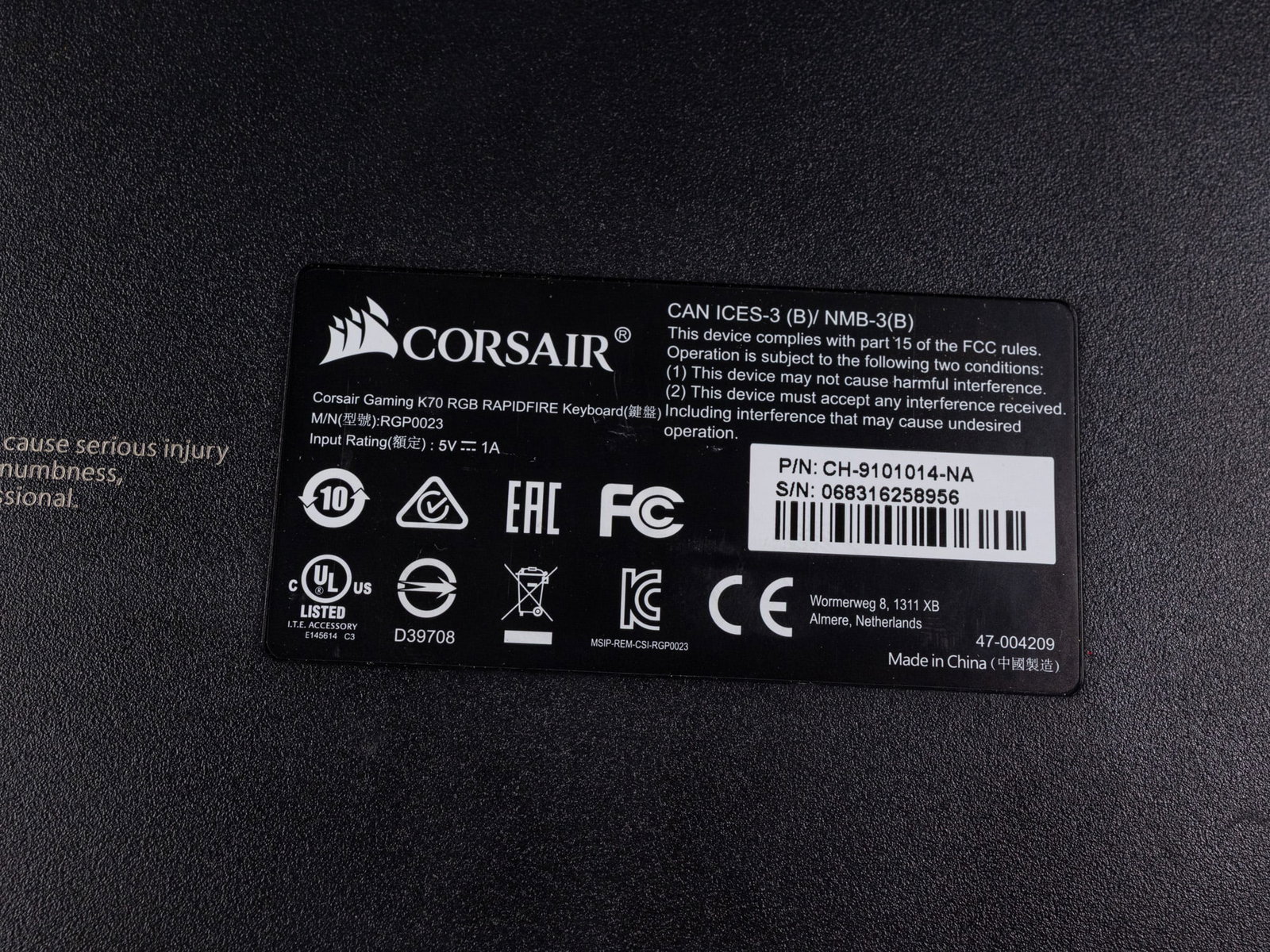 Corsair Gaming K70 RGB Rapidfire Keyboard - 5