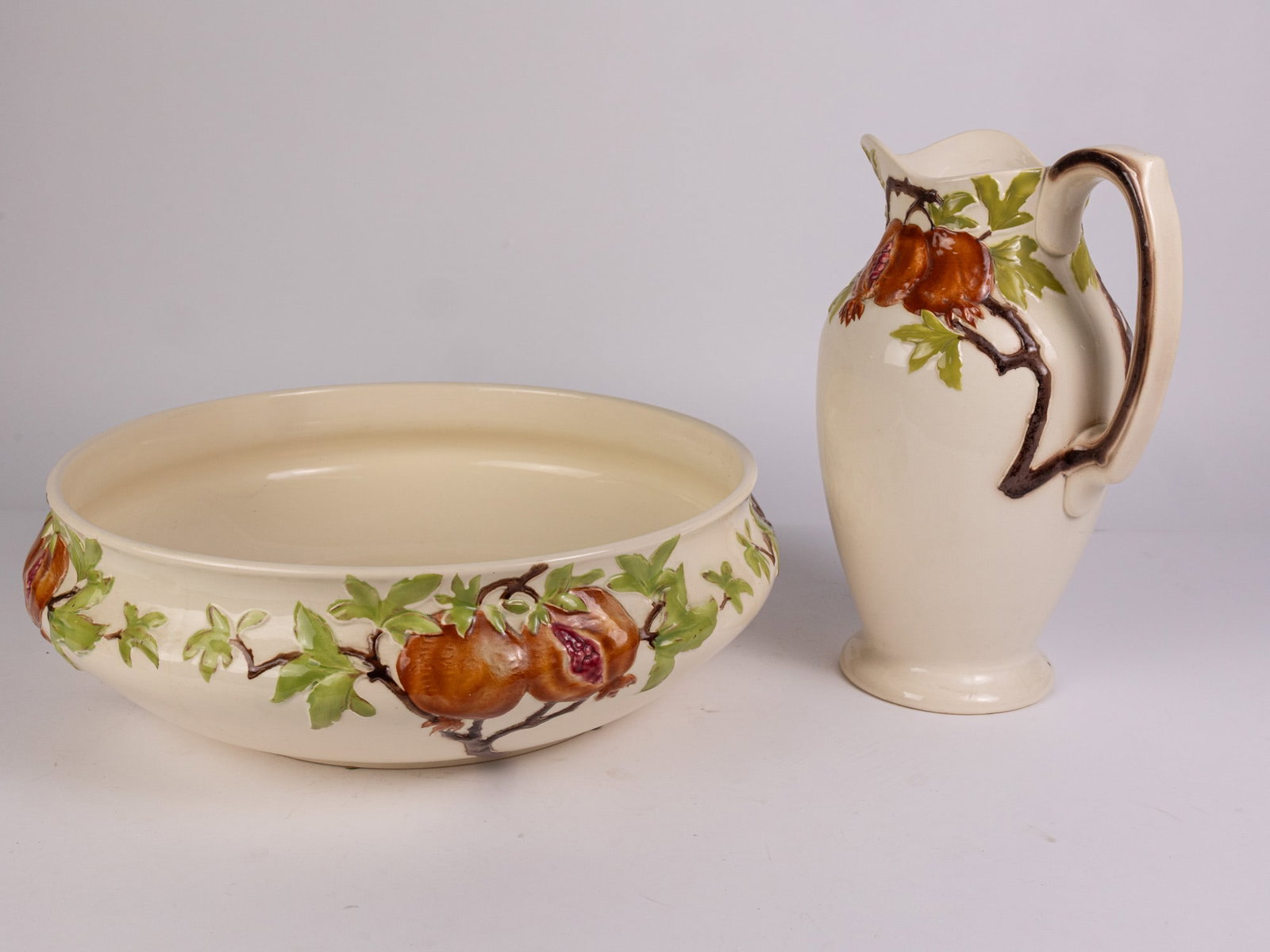 Sarreguemines Pitcher with Basin: Sarreguemines Pitcher with Basin Size 14" H Literature Brooks Auction – Online Auction Terms & Conditions Contact: (856) 694-2960 | info@brooks.auction READ BEFORE YOU BID: We want you to feel