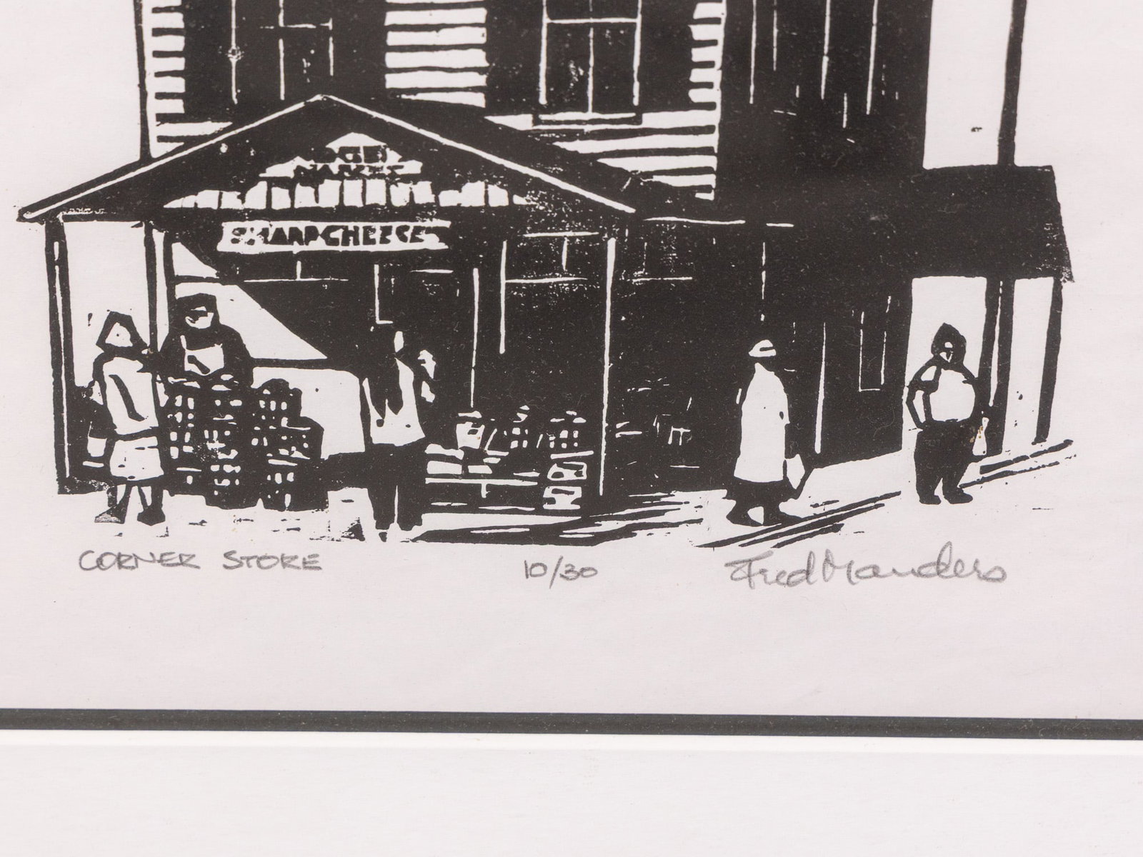 Fred Manders (American, 20th Century) 'Corner Store' 10/30 Linocut Print - 2