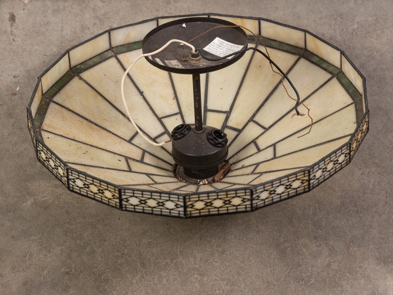 Vintage Leaded Glass Hanging Light Fixture - 2