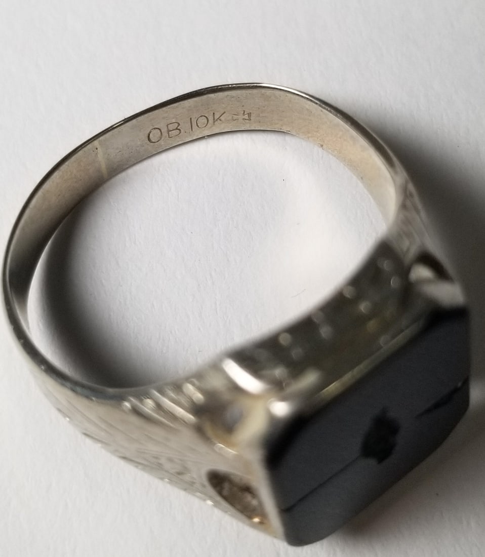 White Cast Ring Marked "OB 10k" - 3