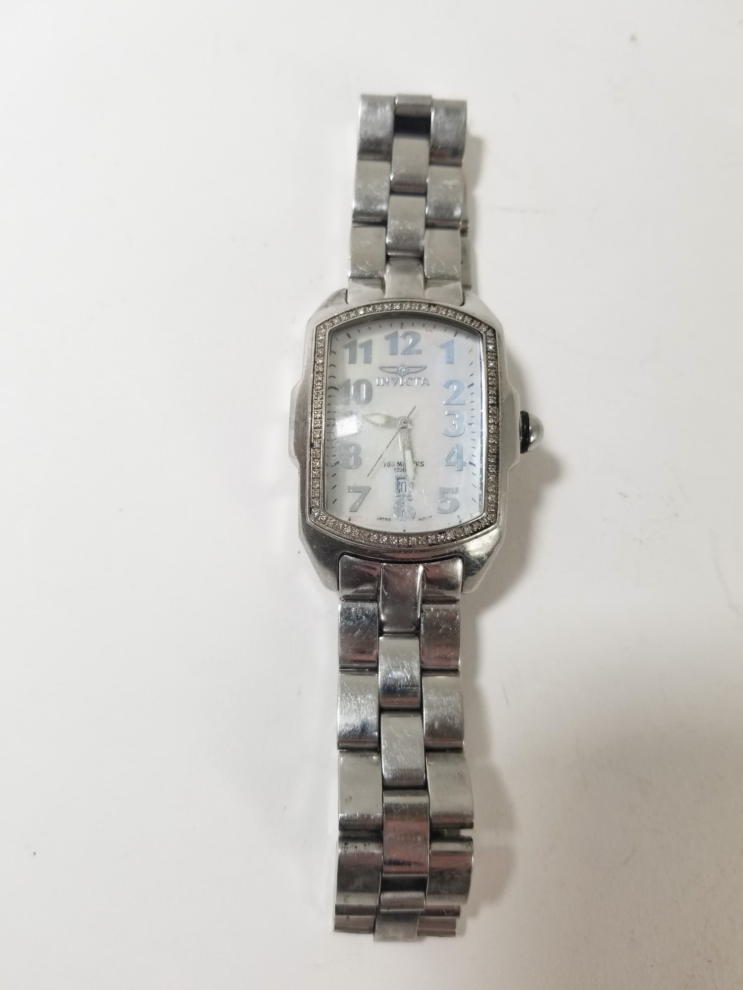 Invicta Lupah Watch 30mm MOP Dial Steel Diamonds Rectangle 4707 - 2