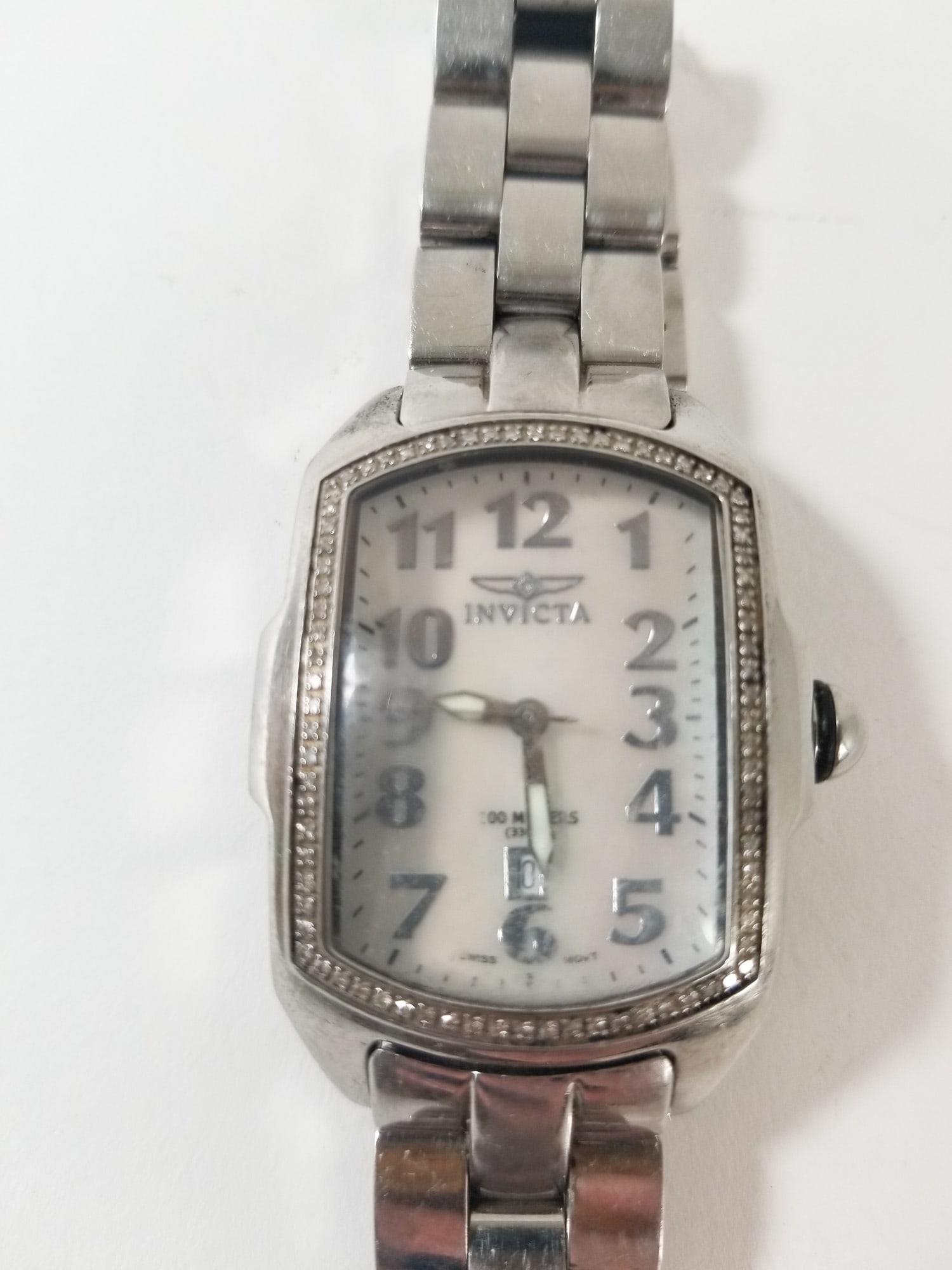 Invicta Lupah Watch 30mm MOP Dial Steel Diamonds Rectangle 4707 - 3