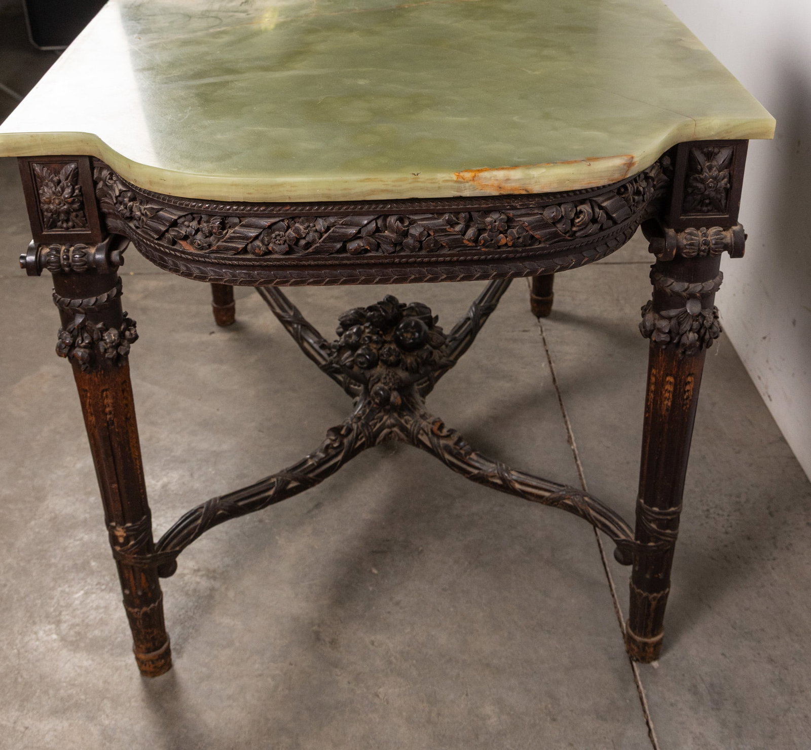 Intricately Carved Victorian Table with Green Onyx Top - 7
