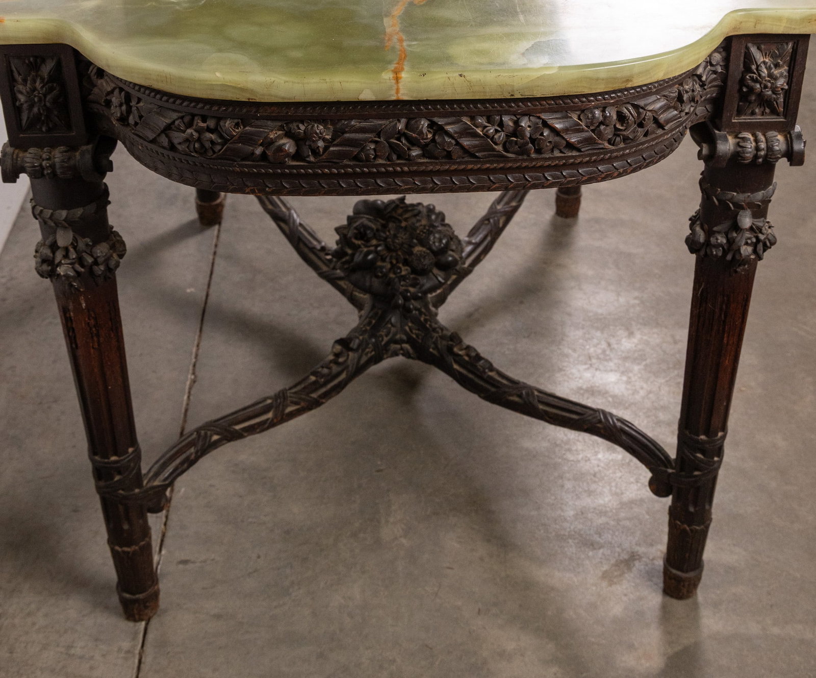 Intricately Carved Victorian Table with Green Onyx Top - 8