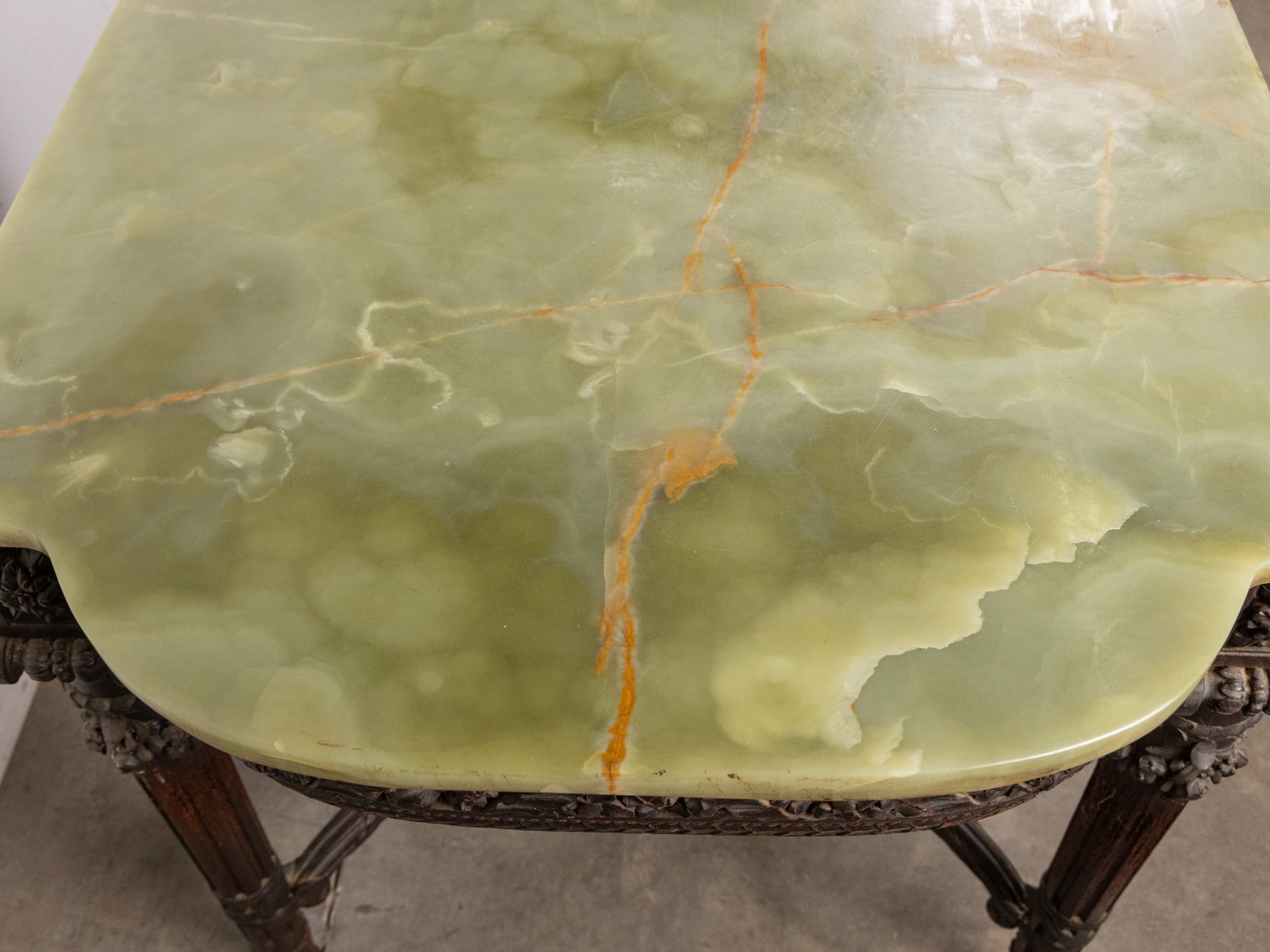 Intricately Carved Victorian Table with Green Onyx Top - 9