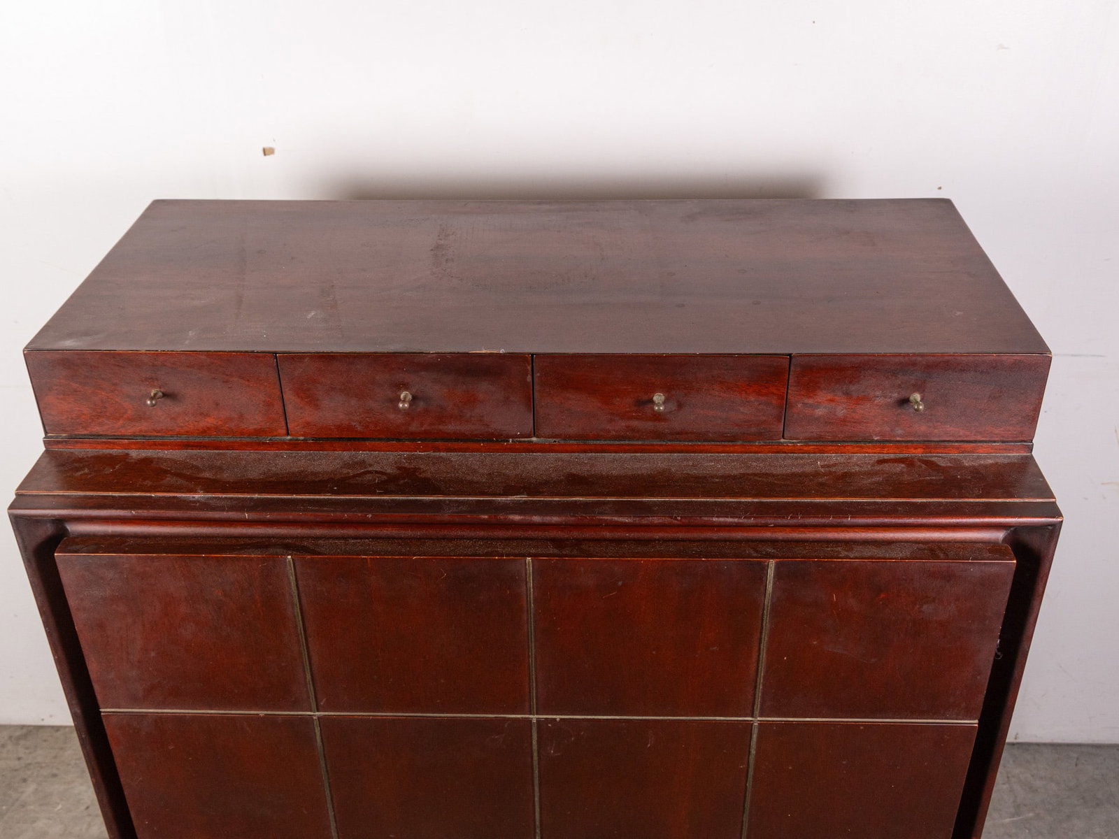 American of Martinsville Modern Walnut Chest of Drawers with Geometric Brass Inlay - 3