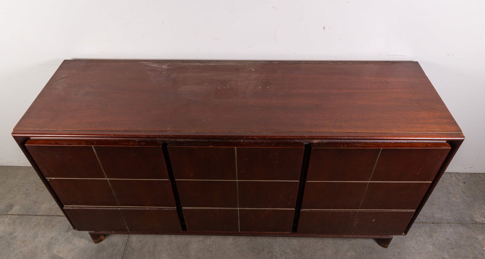 American of Martinsville Modern Walnut Chest of Drawers with Geometric Brass Inlay - 2