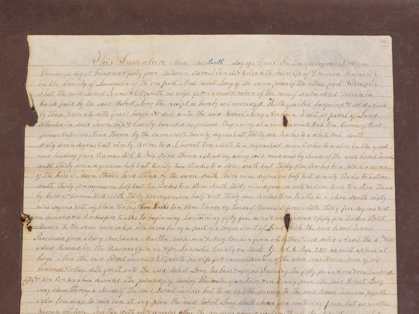 Framed 1844 Lancaster, Pennsylvania Indenture Document - 2