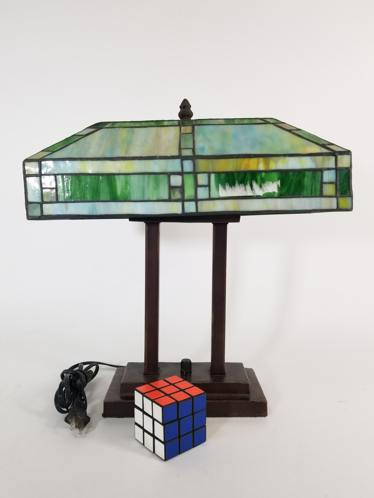 Vintage Mission Style Double Pedestal Table Lamp - 2