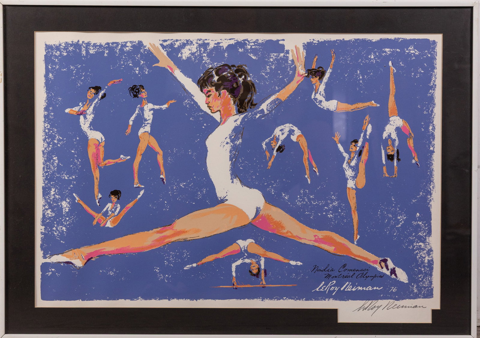 Leroy Neiman (1921-2012) "Nadia Comaneci" Hand Signed Lithograph: Most known for his work illustrating athletes and musicians such as Muhammad Ali and Frank Sinatra in vivid impressionistic color, as well as being the official artist for 5 different olympic games,