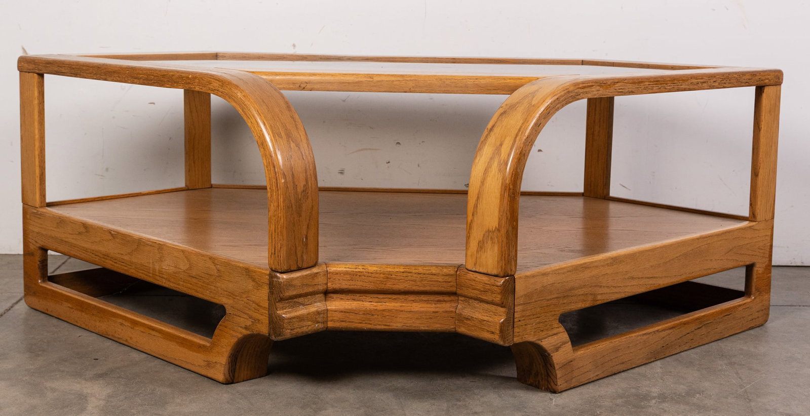 Modern Glass and Oak Bentwood Hexagonal Table - 5