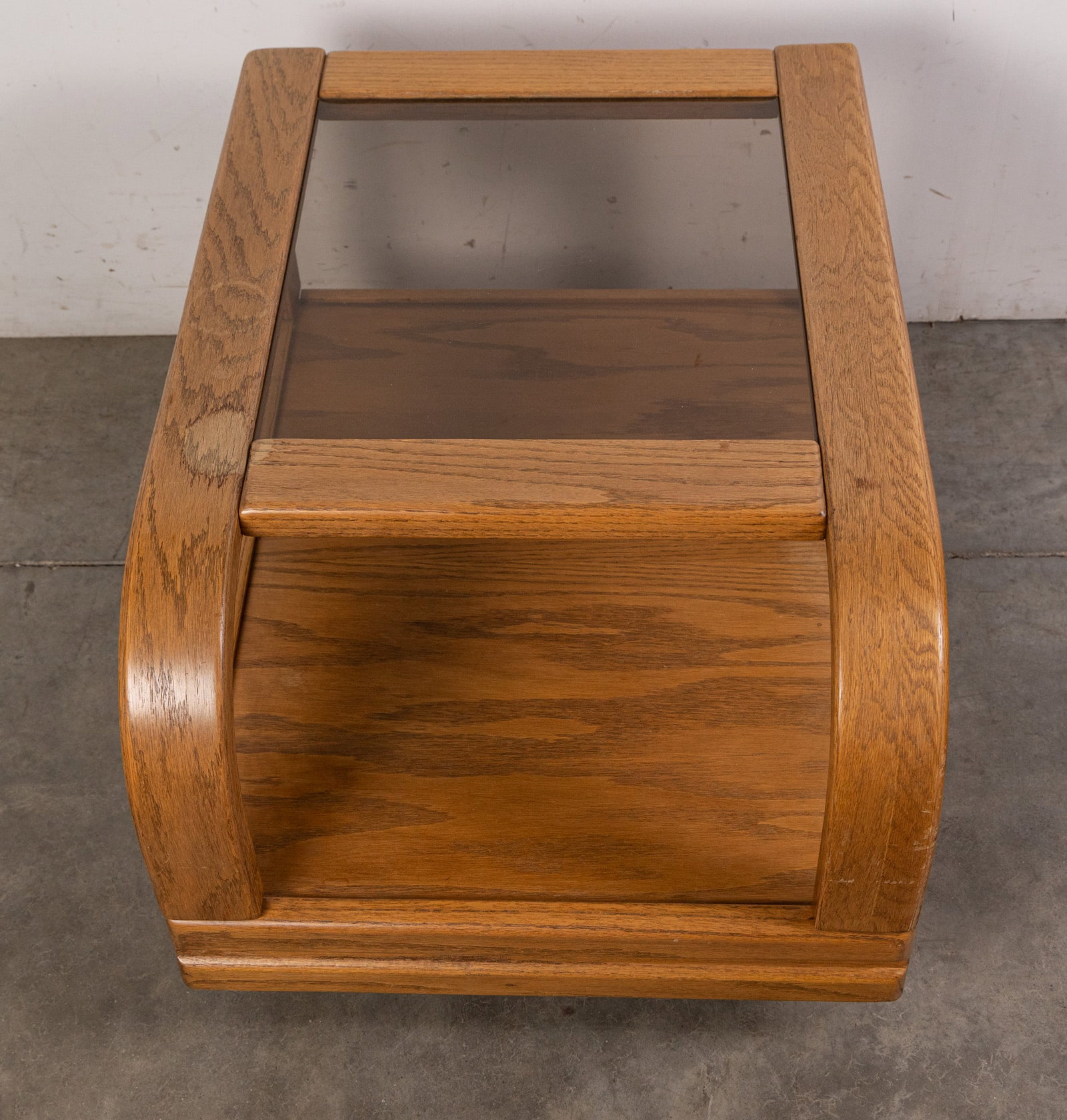 Modern Glass and Oak Bentwood End Table - 2