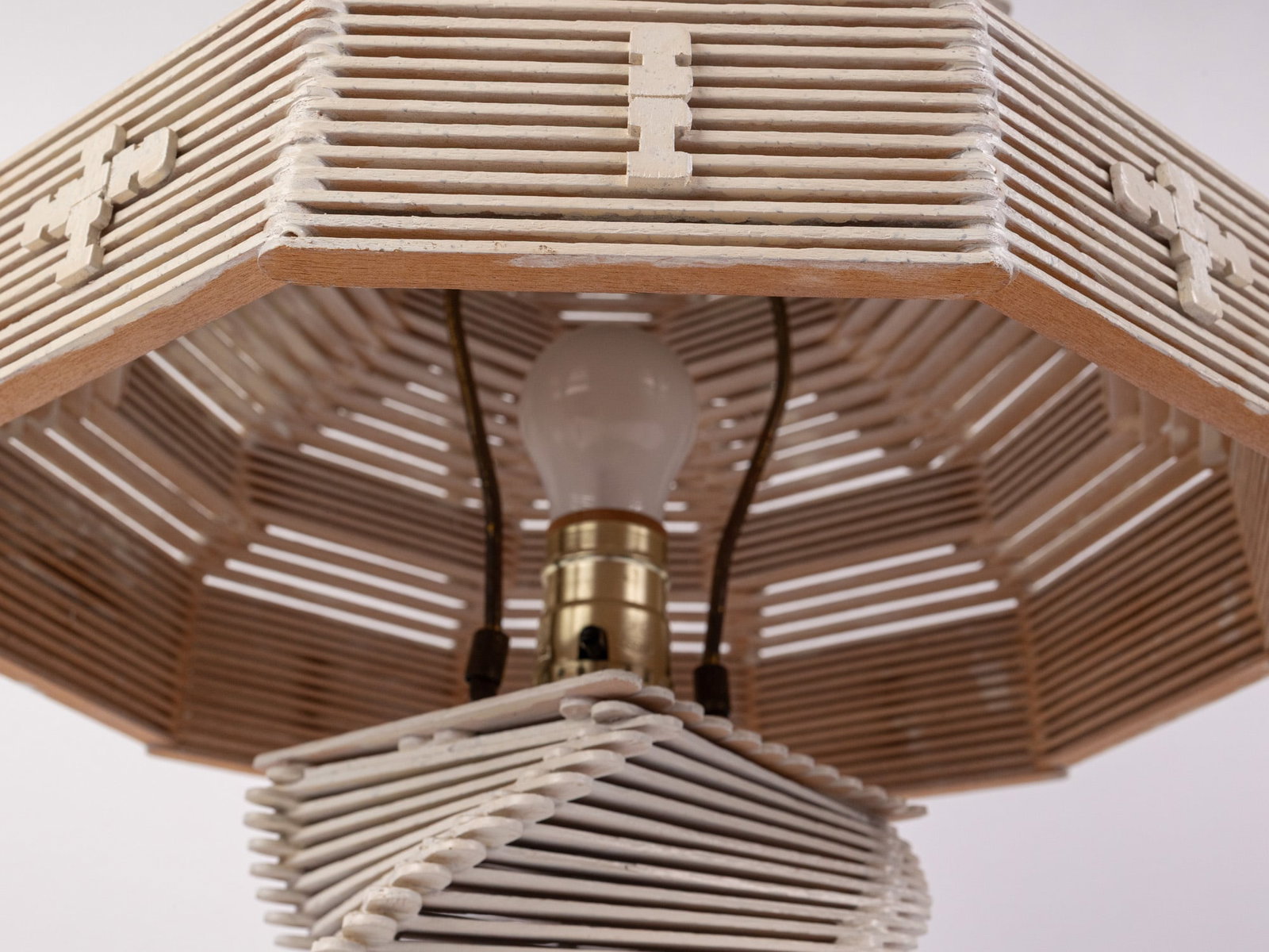 Vintage Folk Tramp Art Popsicle Stick Table Lamp - 6
