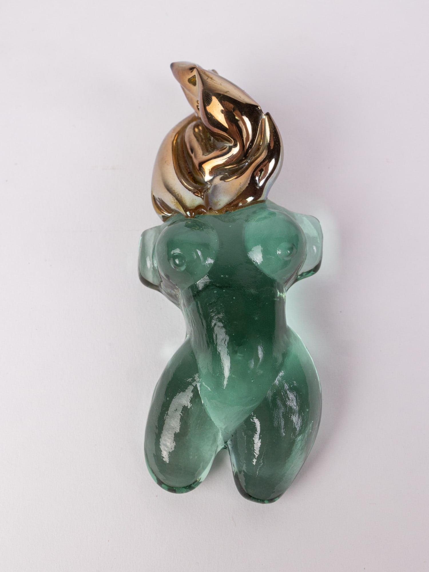 Murano Style Hand Blown Glass Torso with Flaming Head: Murano Style Hand Blown Glass Torso with Flaming Head Size 7" x 12" x 12" Literature Brooks Auction – Online Auction Terms & Conditions Contact: (856) 694-2960 | info@brooks.auction READ BEFORE