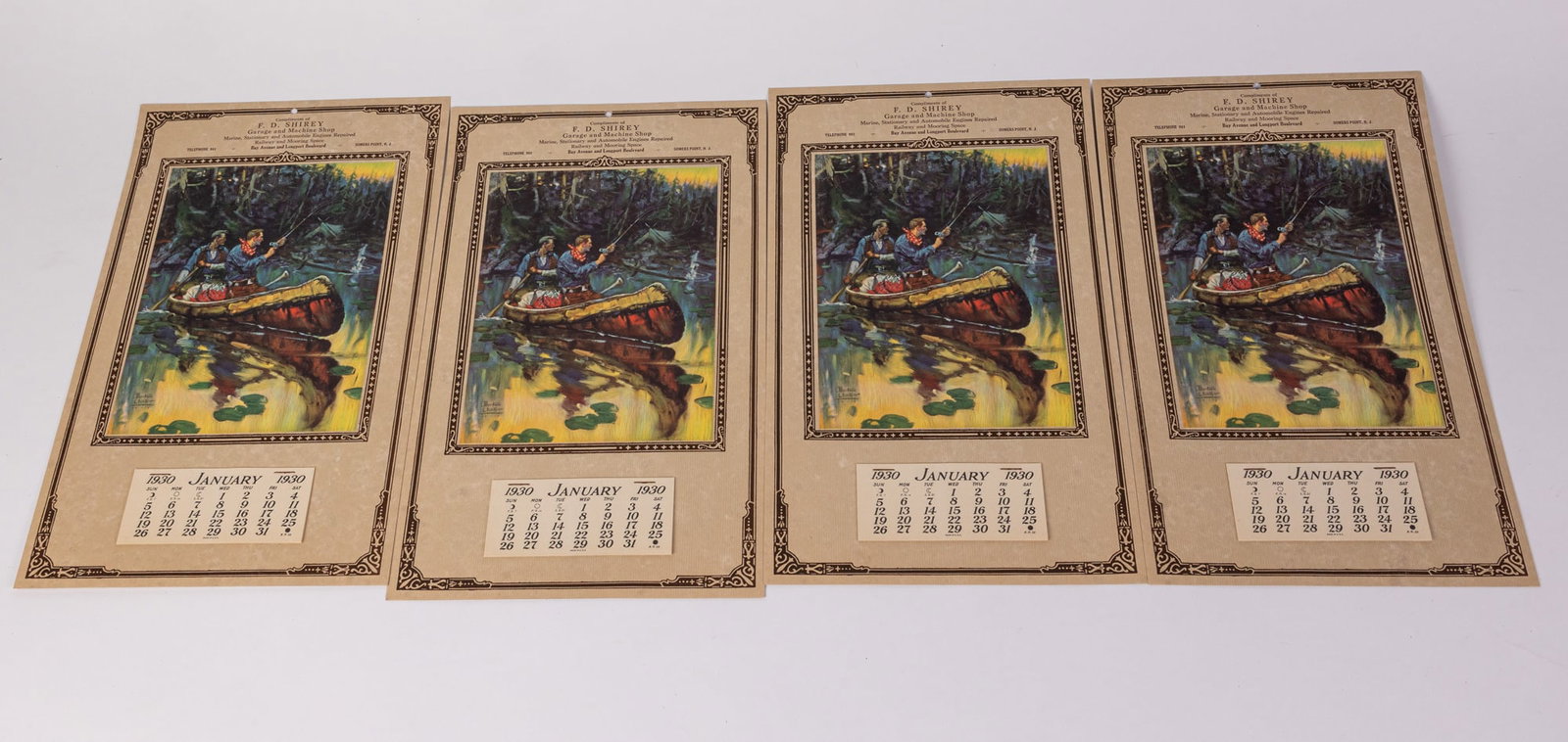 Four Early Local Advertising Calendars w/ Lithographs: Four Early Local Advertising Calendars w/ Lithographs Size 14" x 9" Literature Brooks Auction – Online Auction Terms & Conditions Contact: (856) 694-2960 | info@brooks.auction READ BEFORE YOU