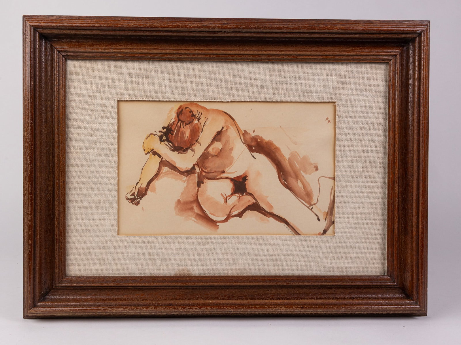 Framed Original Watercolor Sepia Toned Nude Signed Nimeck, 1974: Framed Original Watercolor Sepia Toned Nude Signed Nimeck, 1974 Size 14" x 20" Literature Brooks Auction – Online Auction Terms & Conditions Contact: (856) 694-2960 | info@brooks.auction READ