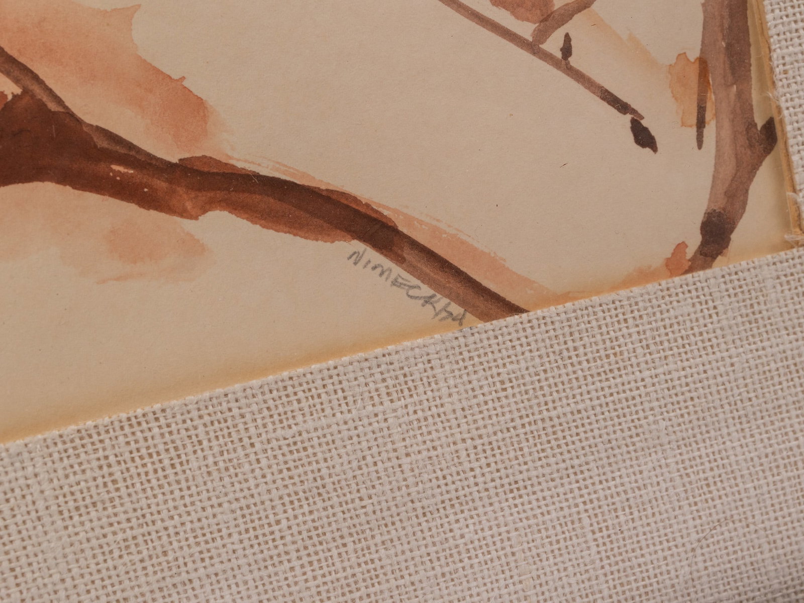 Framed Original Watercolor Sepia Toned Nude Signed Nimeck, 1974 - 2