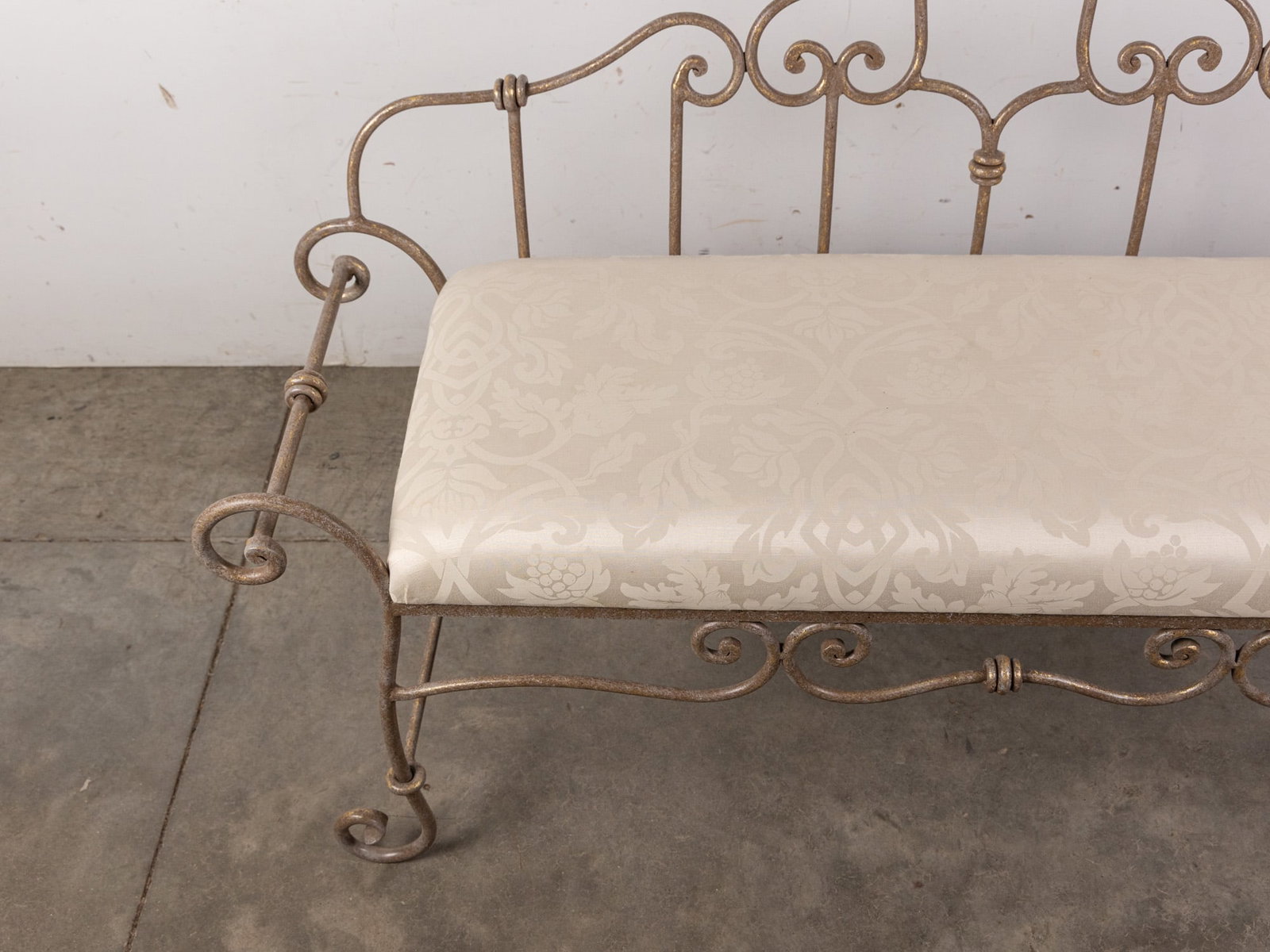 Wrought Iron Scrollwork Settee w/ White Upholstery - 2