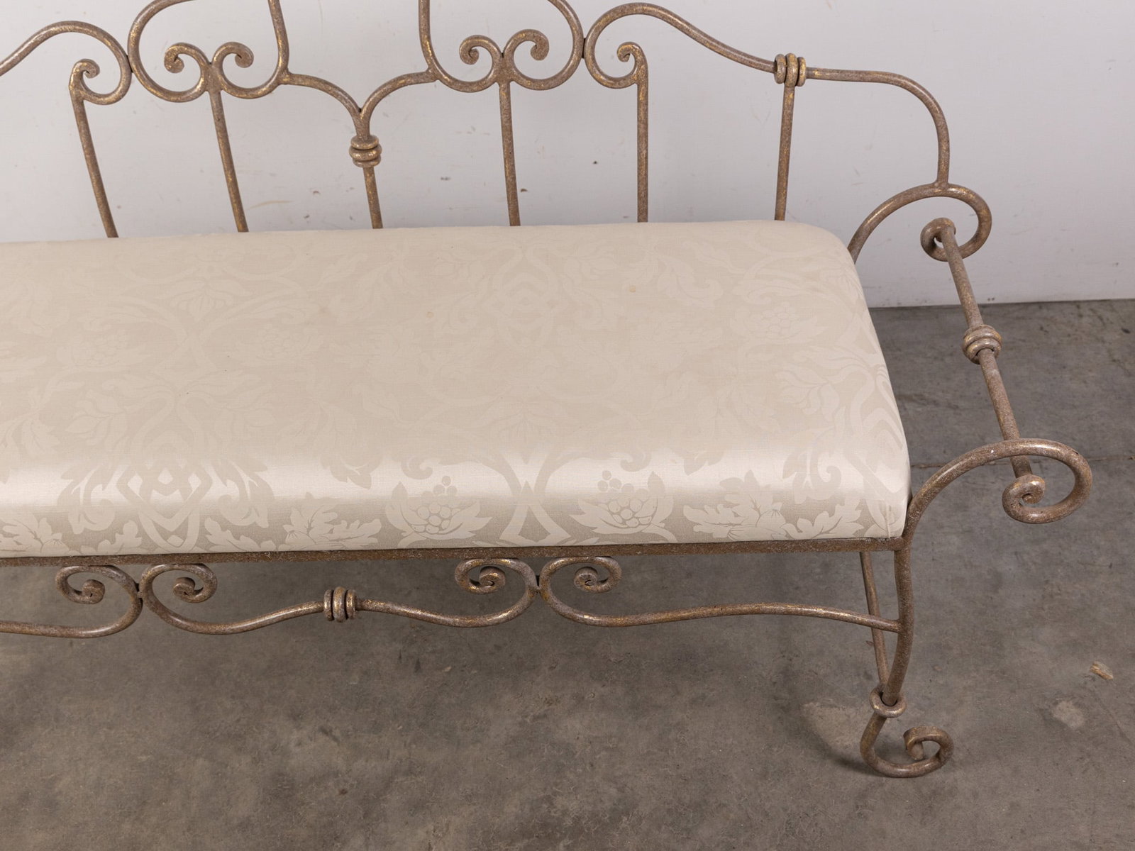 Wrought Iron Scrollwork Settee w/ White Upholstery - 3