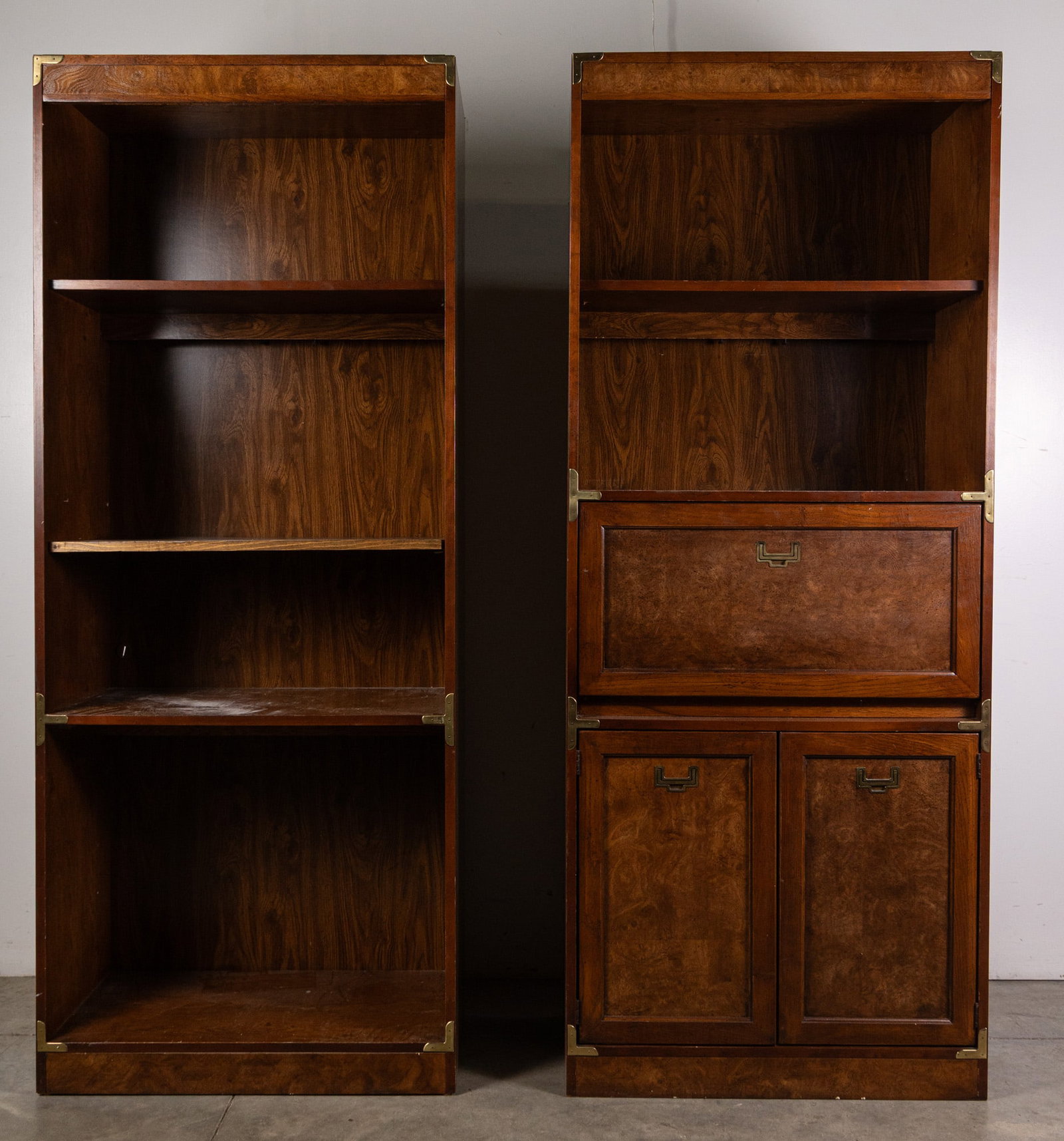 Vintage Campaign Style Bookcases w/ Drop-Front Secretary Desk: Vintage Campaign Style Bookcases w/ Drop-Front Secretary Desk Size 76" x 31" x 17" Literature Brooks Auction – Online Auction Terms & Conditions Contact: (856) 694-2960 | info@brooks.auction