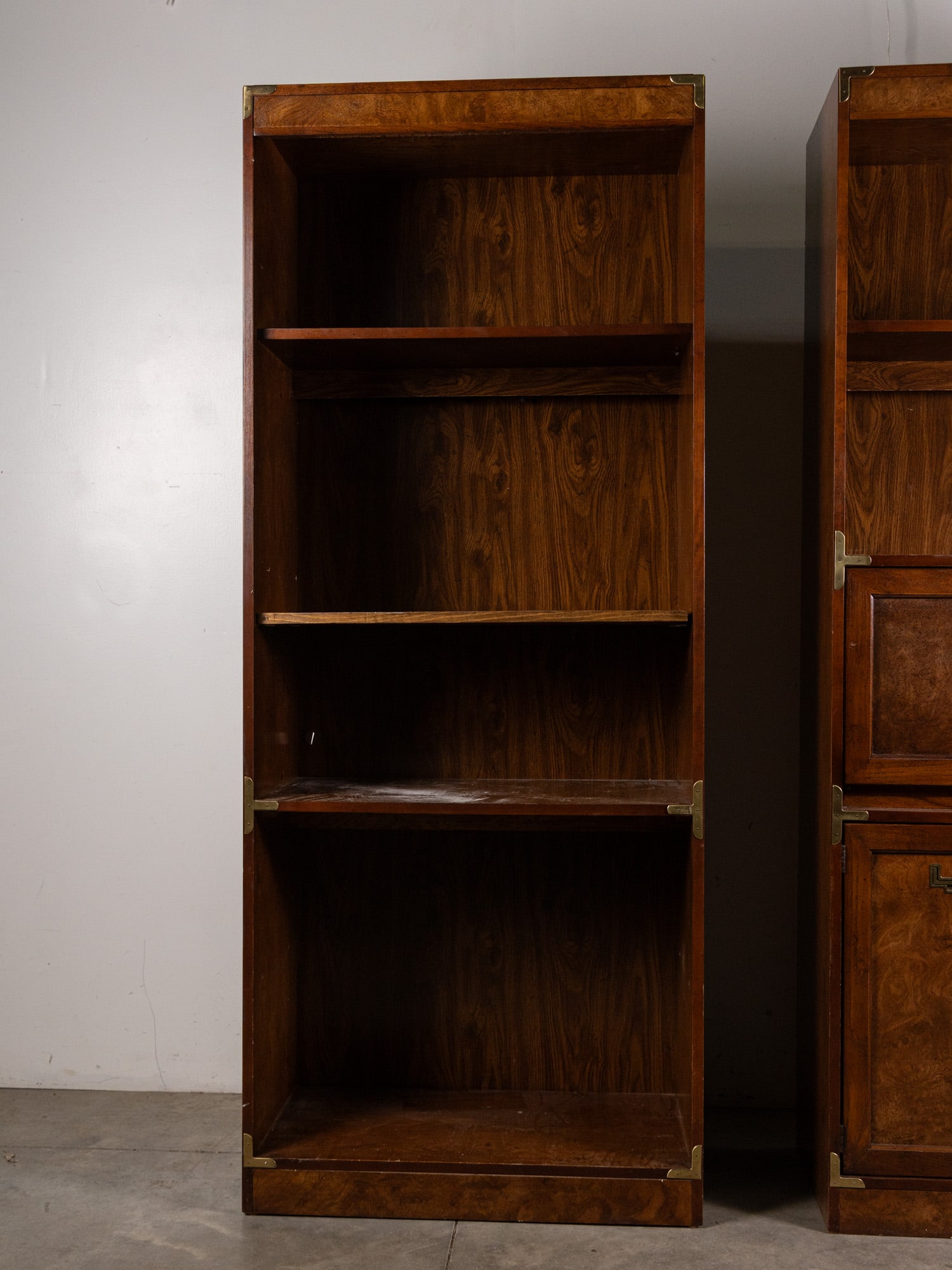 Vintage Campaign Style Bookcases w/ Drop-Front Secretary Desk - 2