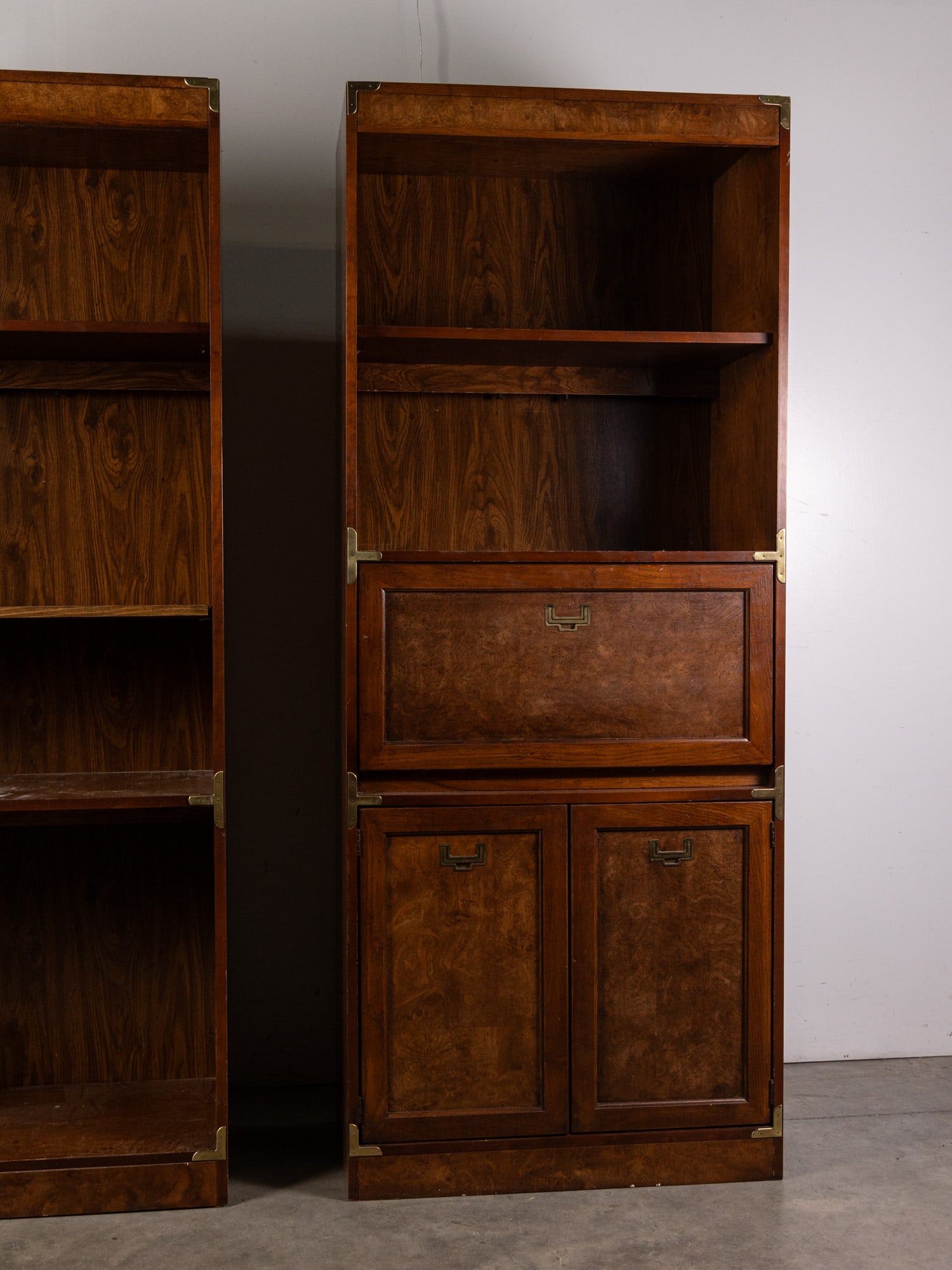 Vintage Campaign Style Bookcases w/ Drop-Front Secretary Desk - 3