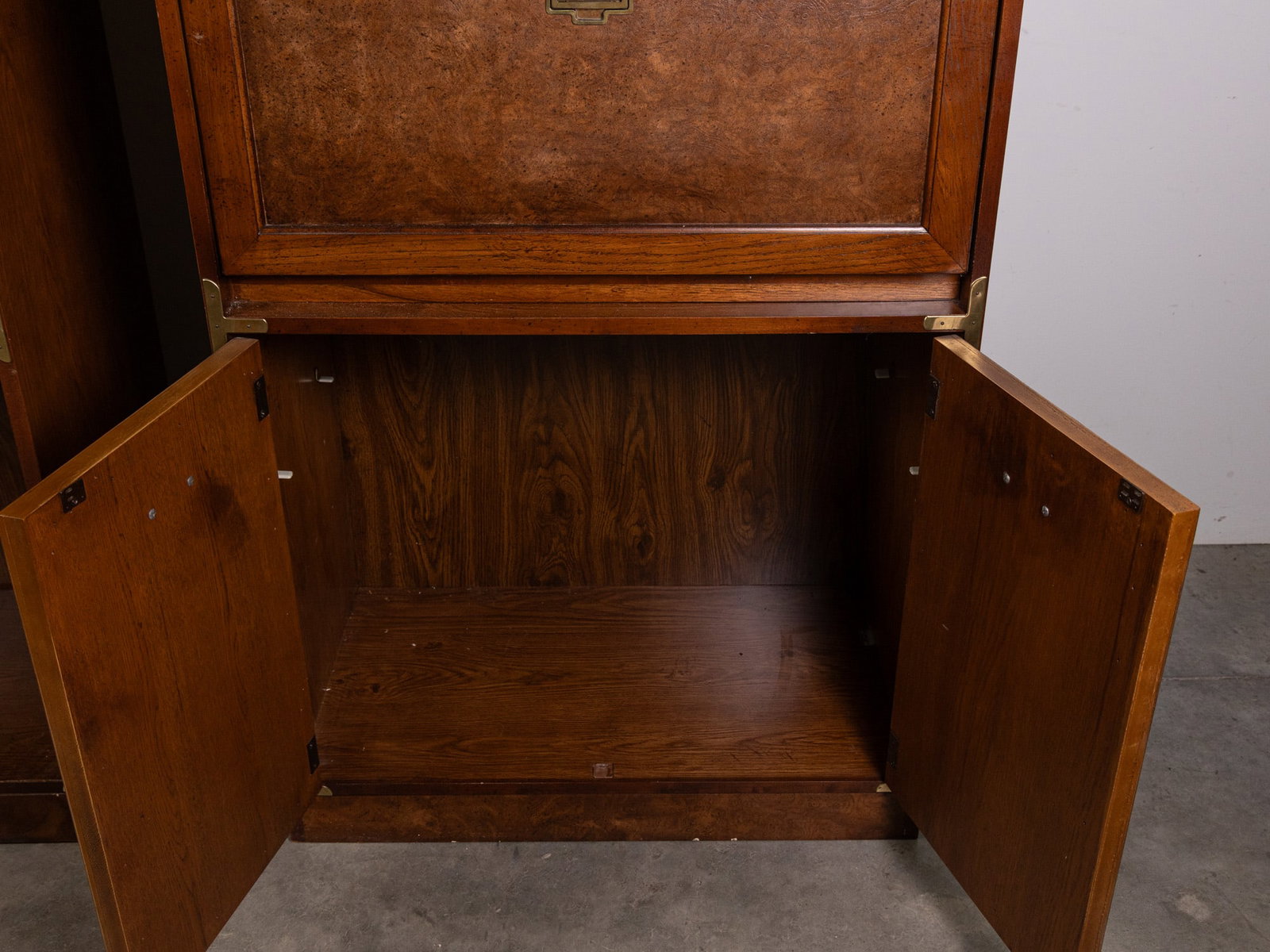 Vintage Campaign Style Bookcases w/ Drop-Front Secretary Desk - 4