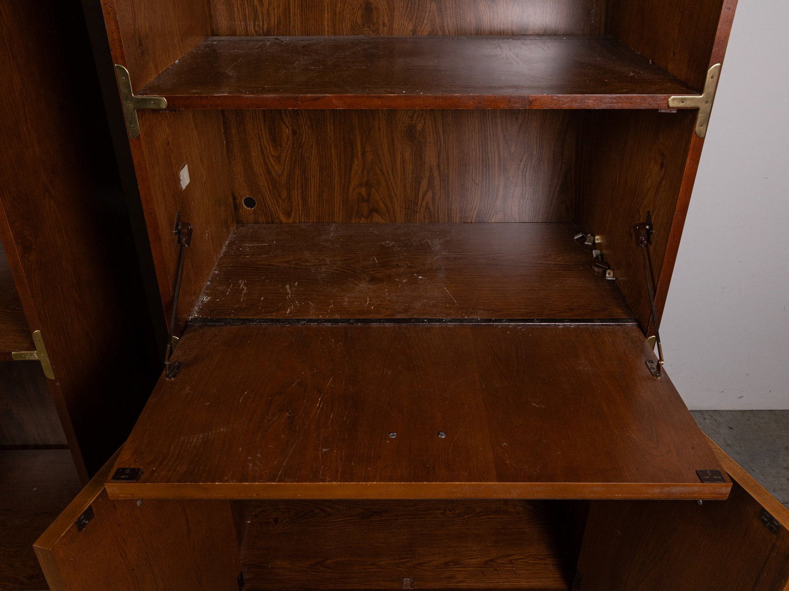 Vintage Campaign Style Bookcases w/ Drop-Front Secretary Desk - 6