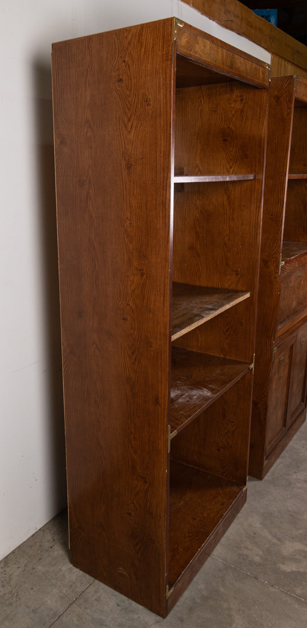 Vintage Campaign Style Bookcases w/ Drop-Front Secretary Desk - 7
