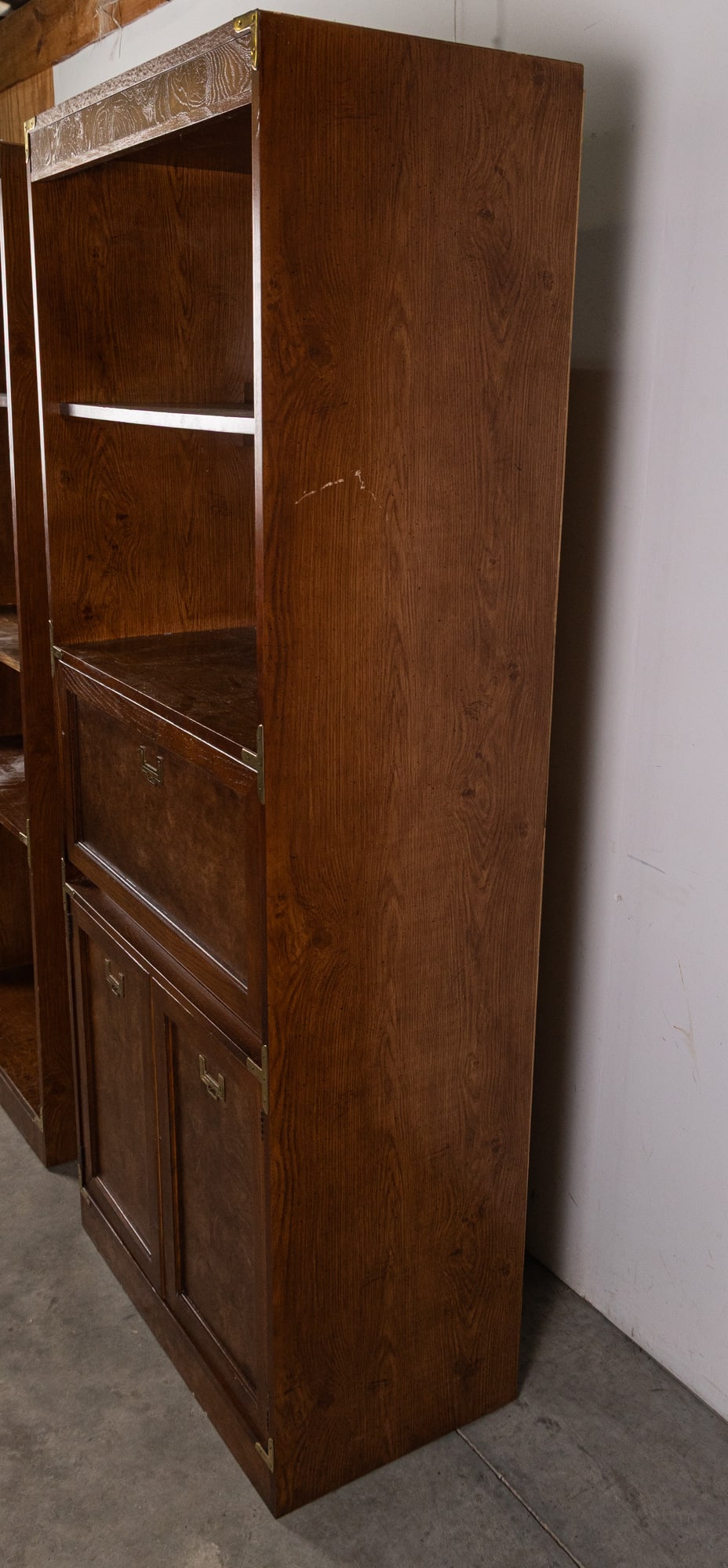 Vintage Campaign Style Bookcases w/ Drop-Front Secretary Desk - 8