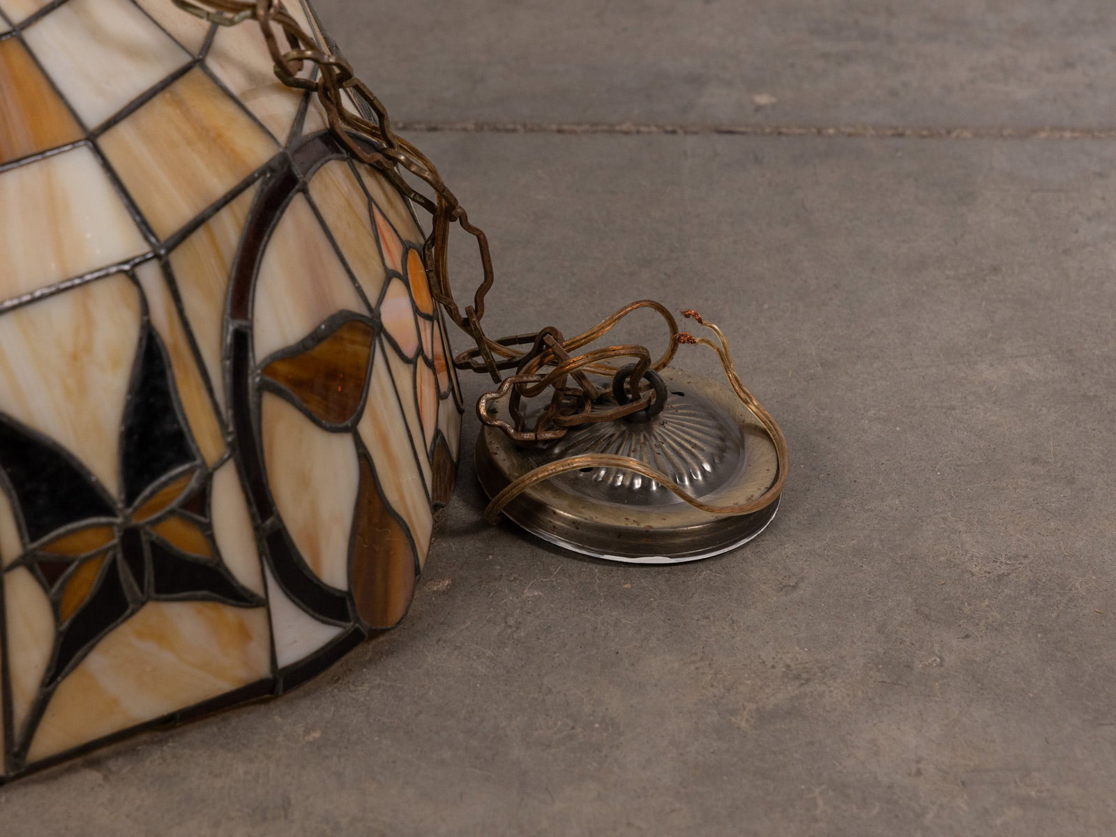 Vintage Leaded Glass Hanging Light Fixture - 2