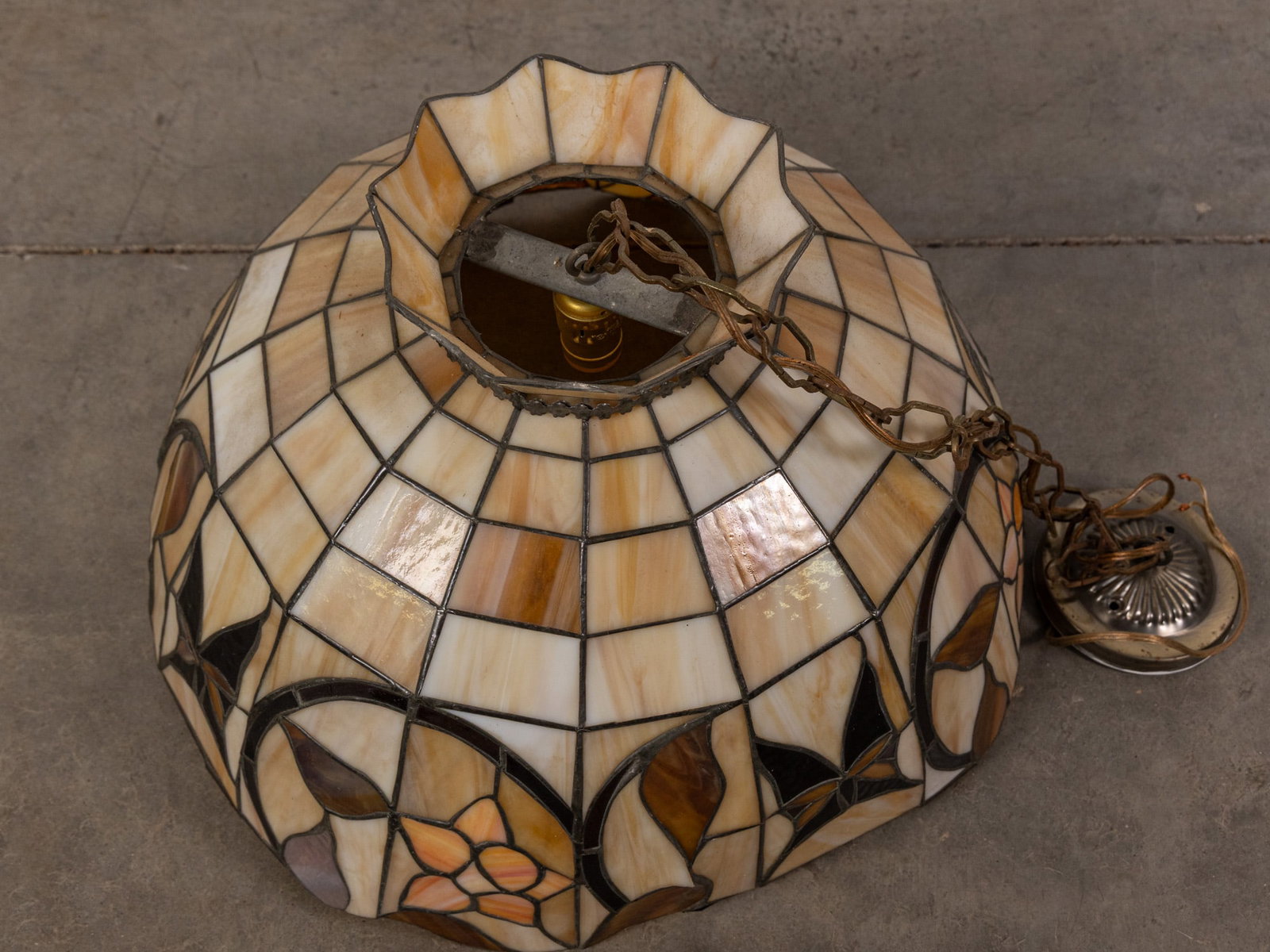 Vintage Leaded Glass Hanging Light Fixture - 4