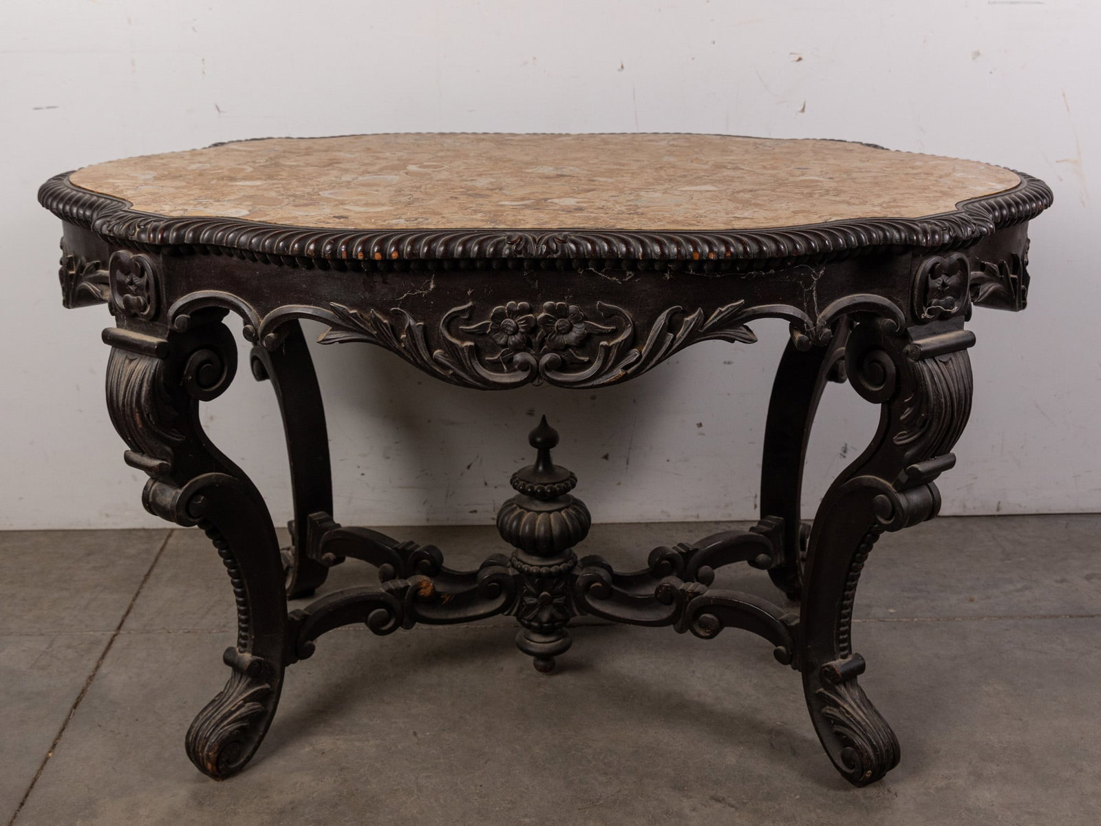Antique Victorian Intricately Carved Marble Top Table: Antique Victorian Intricately Carved Marble Top Table Size 28" x 47" x 30" Literature Brooks Auction – Online Auction Terms & Conditions Contact: (856) 694-2960 | info@brooks.auction READ