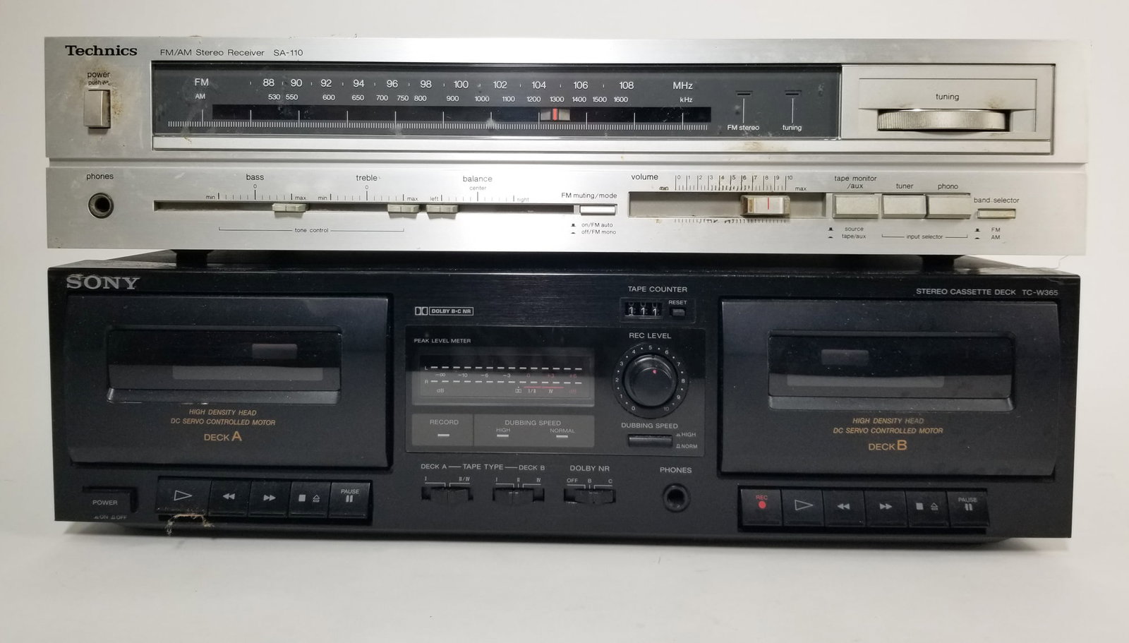 Vintage Technics SA-110 and Sony TC-W365 Dual Cassette Deck: Vintage Technics SA-110 and Sony TC-W365 Dual Cassette Deck Literature Brooks Auction – Online Auction Terms & Conditions Contact: (856) 694-2960 | info@brooks.auction READ BEFORE YOU BID: We wa